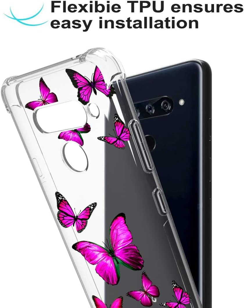 Tothedu Phone Case for LG V40/V40 Thinq Case V405UA0 Case for Girls, Clear Slim Shockproof Pattern Soft Flexible TPU Back Phone Protective Cover Cases for LG V40 Thinq (Rose Butterfly)  Tothedu   