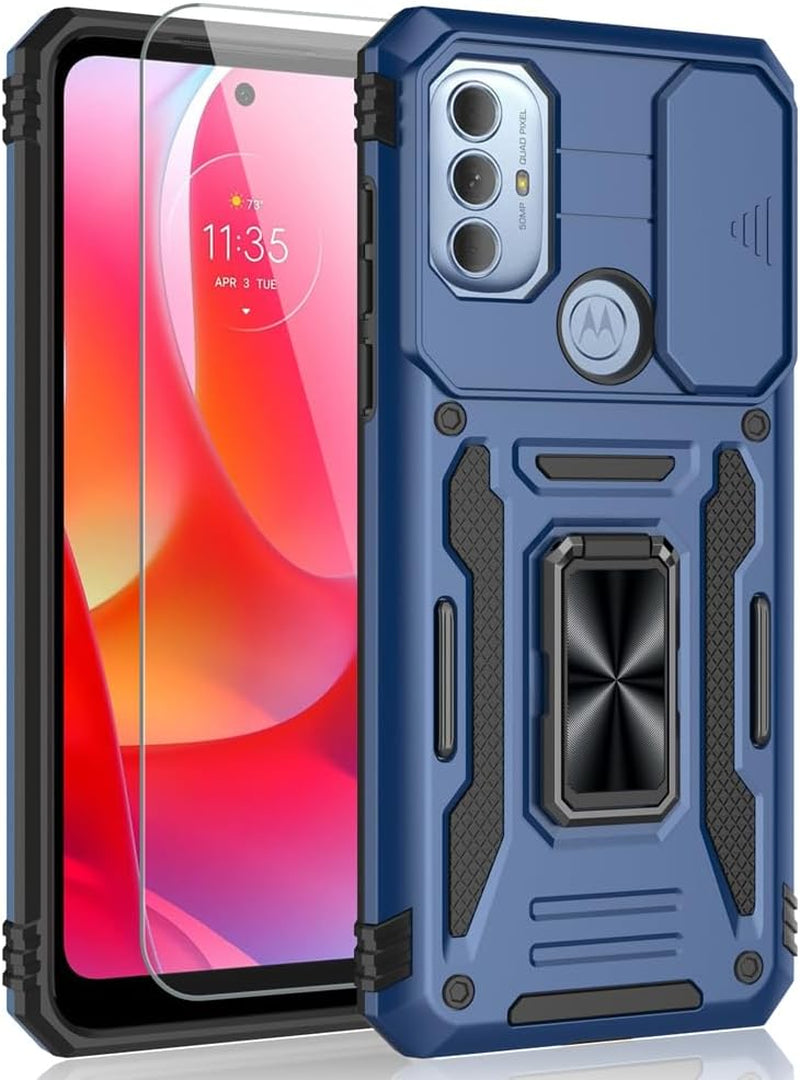 SYONER for Motorola Moto G Play 2023 Case, Moto G Power 2022 Case, Moto G Pure Case with Screen Protector, Shockproof Phone Case & Sliding Camera Cover & Ring Holder Kickstand [Alpine Green]  SYONER Dark Blue  