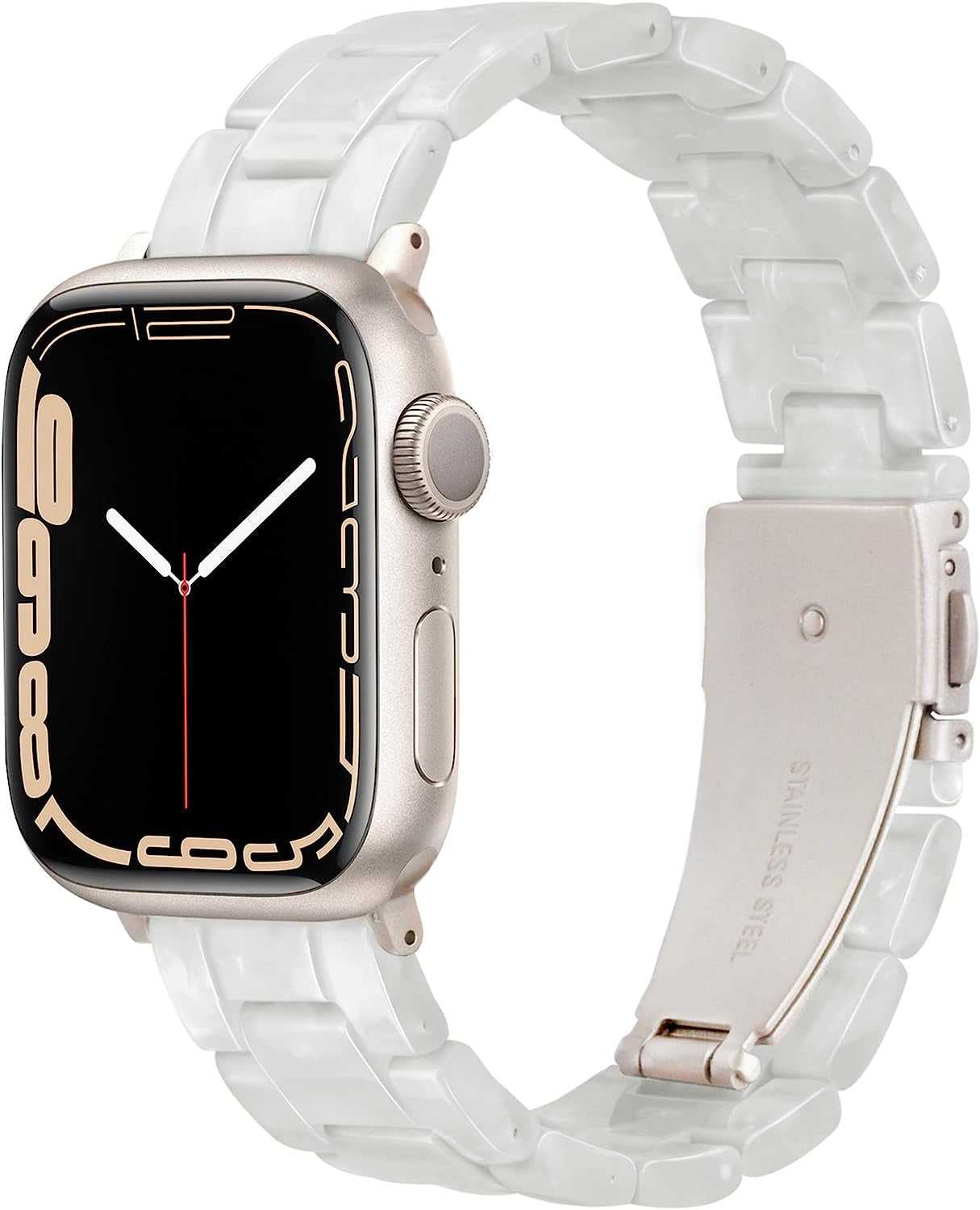 Vamyzji Compatible with Apple Watch Band 41Mm 40Mm 38Mm or 49Mm 45Mm 44Mm 42Mm, Light Waterproof Easy Adjustable Resin Replacement Iwatch Band for Apple Watch Ultra Series 8 Series 7 6 SE 5 4 3 2 1  Vamyzji Pearl White for Starlight 41mm/40mm/38mm 