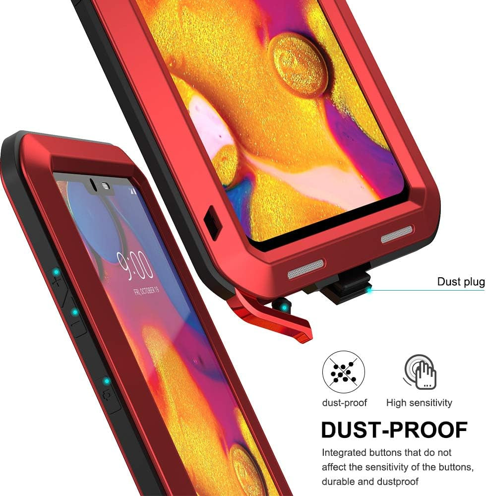 Feitenn Case for LG V40 Thinq, Heavy Duty Case Armor Aluminum Alloy Metal Cover Bumper Soft Rubber Military Shockproof Outdoor Hard Defender Men Gift for LG V40/V40 Thinq - Red  Feitenn   