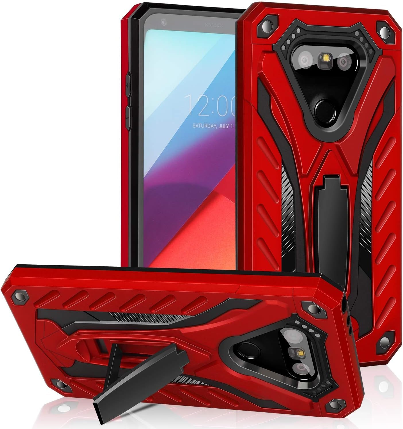 AFARER Case Compatible with LG G6 5.7 Inch, Military Grade 12Ft Drop Tested Protective Case with Kickstand,Military Armor Dual Layer Protective Cover - Black  AFARER Red  