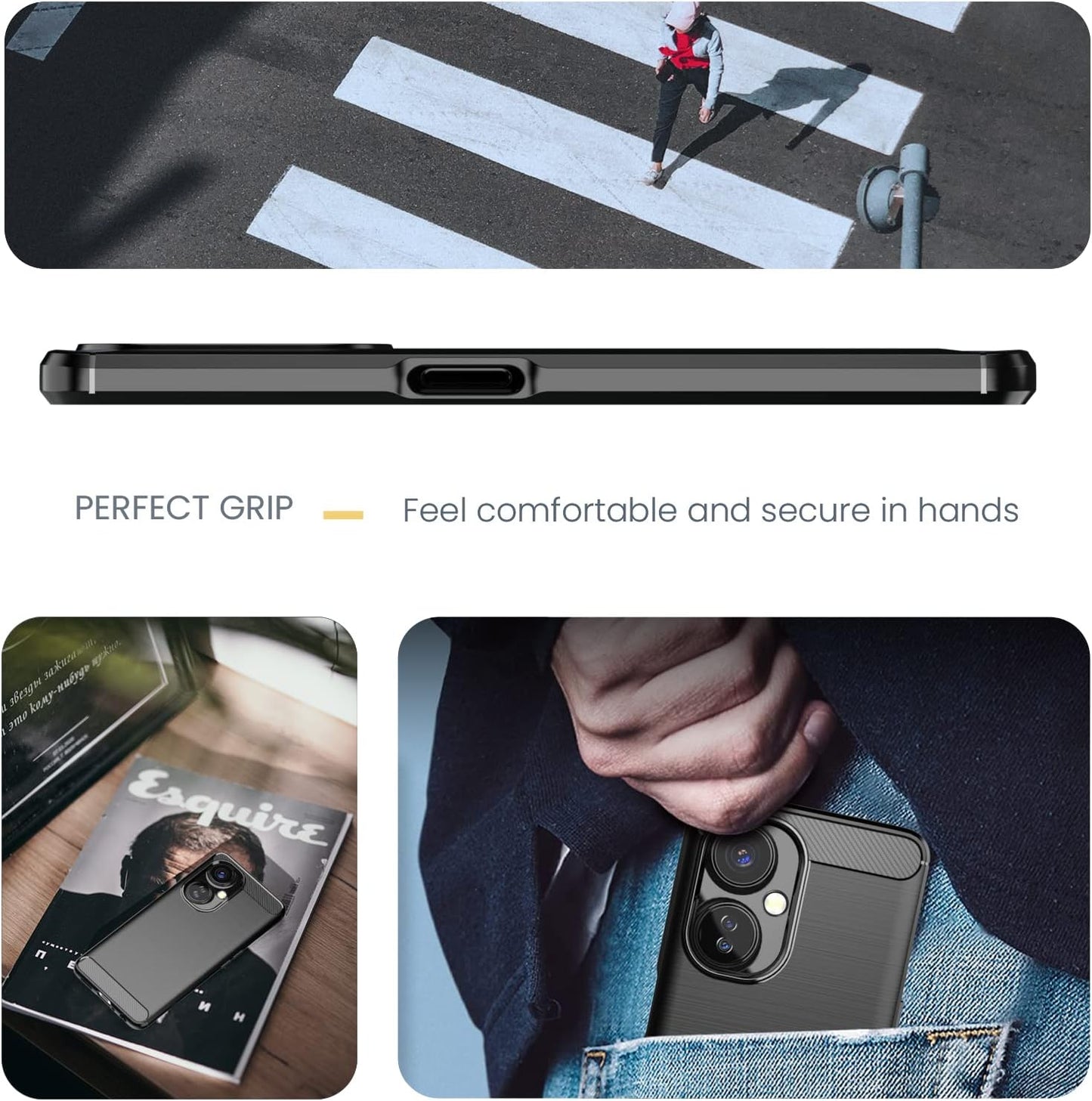 Dretal for Oneplus Nord N30 5G Case with Tempered Glass Screen Protector, Shock-Absorption Brushed Flexible Soft TPU Carbon Fiber Protective Cover for Oneplus Nord N30 5G (Ls-Black)  Dretal   