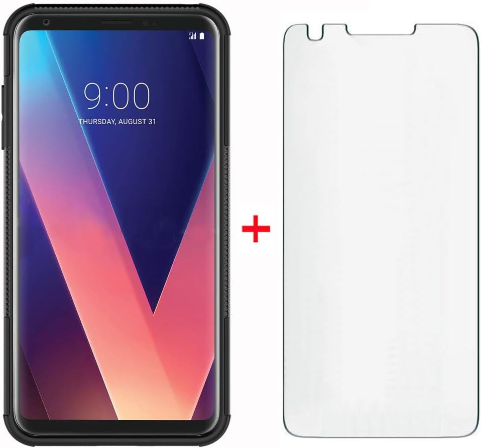 Phone Case for LG V35 Thinq V30 plus with Tempered Glass Screen Protector Cover and Stand Kickstand Hard Rugged Hybrid Cell Accessories LGV30 LGV35 LG30 LG35 V 30 35 V30+ V30S H931 Cases Men Black  Asuwish   