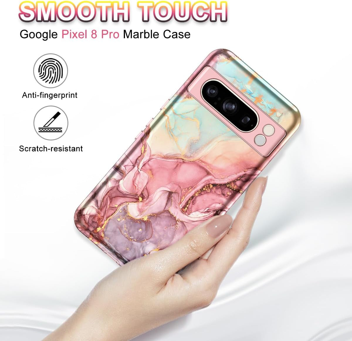 Btscase for Google Pixel 8 Pro Case (2023), Marble Pattern 3 in 1 Heavy Duty Shockproof Full Body Rugged Hard Pc+Soft Silicone Drop Protective Women Girl Cover for Google Pixel 8 Pro, Rose Gold  Btscase   