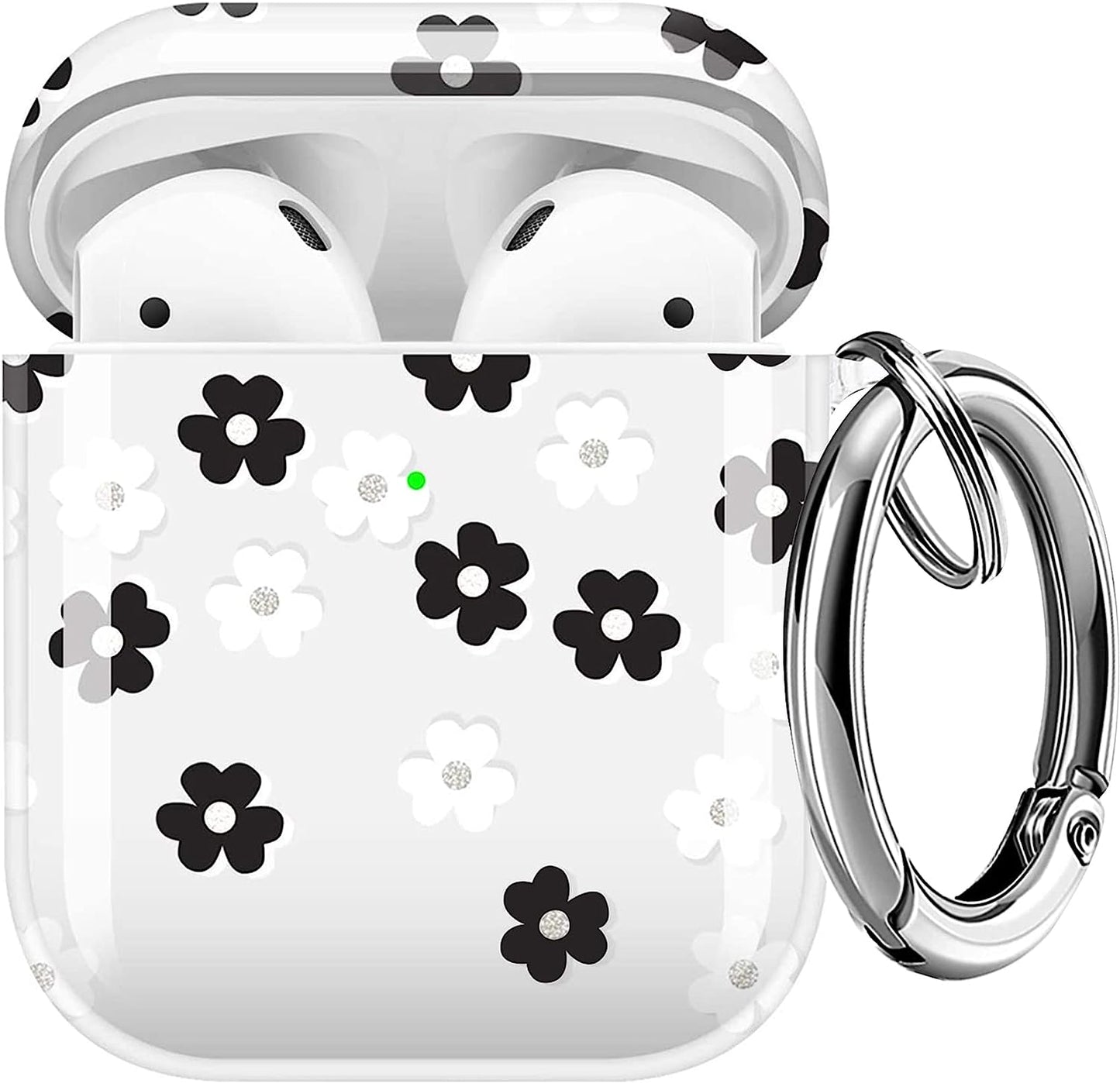 Maxjoy Compatible Airpods Case Cover, Leopard Print Case for Women Men Cute Air Pod 2 Hard Shell Protective Cover with Keychain Compatible with Apple Airpods Charging Case 2&1  Maxjoy Gold + White  