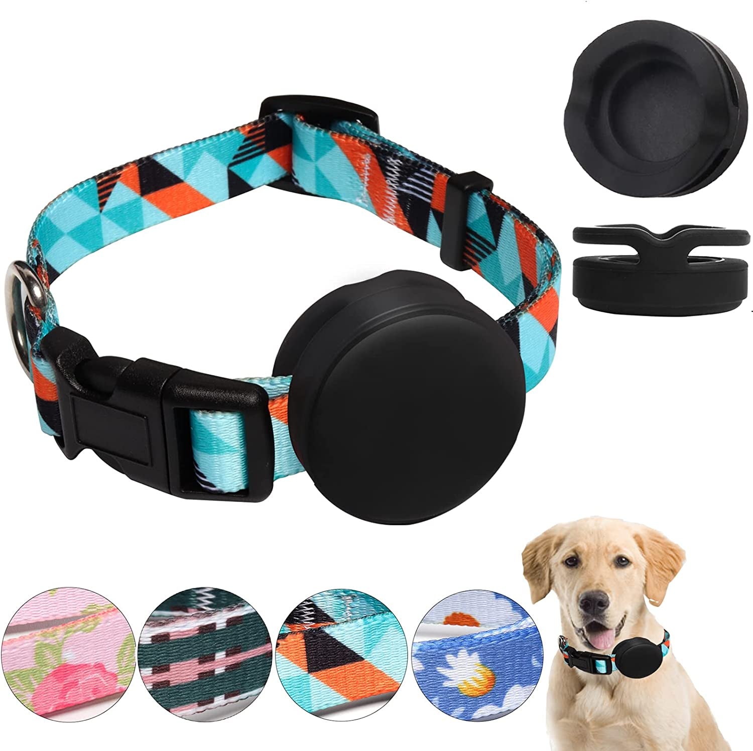 EXIEUSKJ Airtag Dog Collar, Item Finder Case for Apple Airtag 2021, Polyester Pet Cat Puppy Collar with Silicone Airtag Holder for Small, Medium, Large, Dogs,Pink Rose, M: 12.9''-21.6''Neck  dogcollarair618-7 Blue Ethnic L:15.7''-25.5'' neck 
