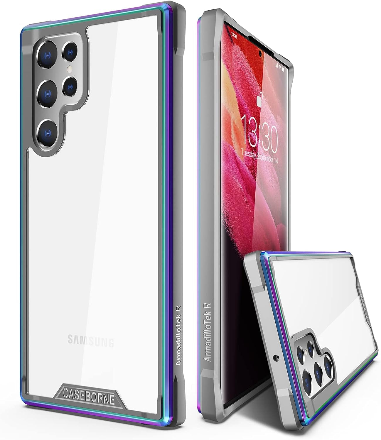 Caseborne R Series Compatible with Samsung Galaxy S22 Ultra 5G Case - Shockproof Protective, Military 12Ft Drop Tested, Durable Aluminum Frame - Aramid Fiber - Black  CaseBorne Iridescent-S22Ultra  