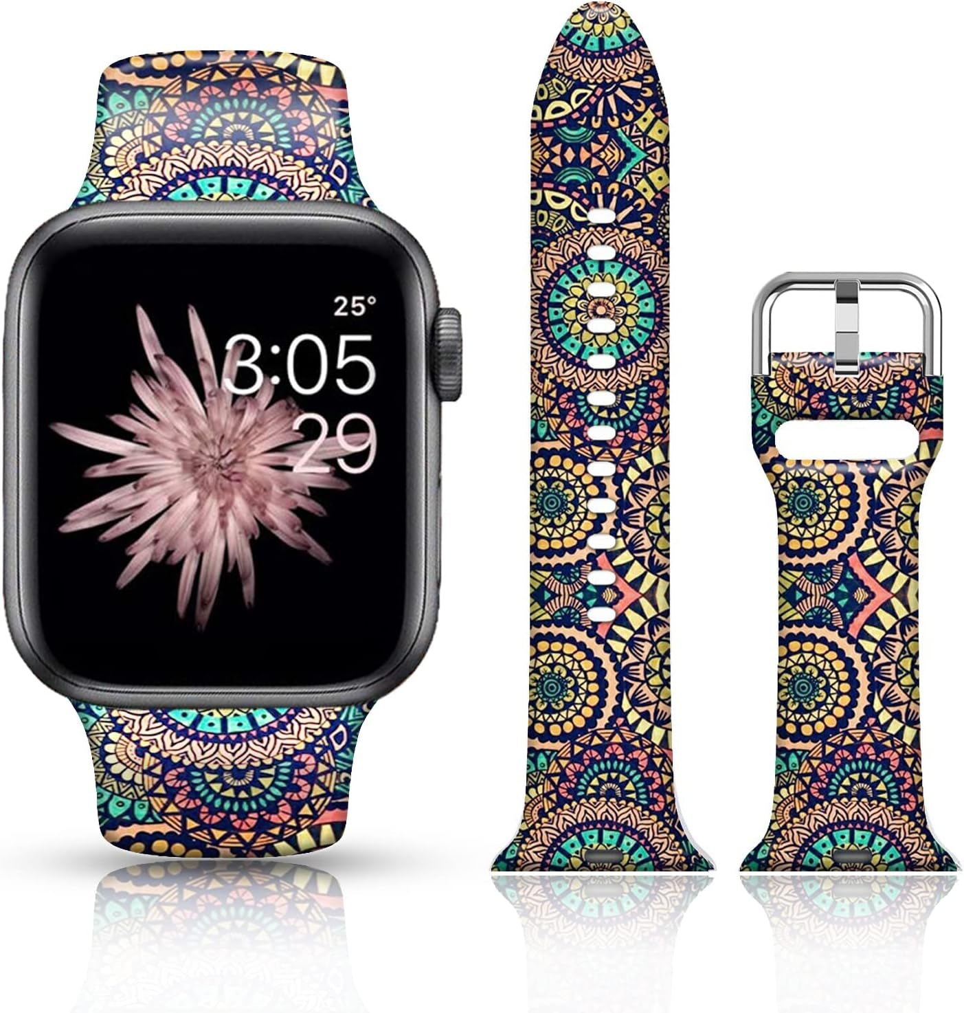 FTFCASE Silicone Floral Bands Compatible with Apple Watch 49Mm 45Mm 44Mm 42Mm, Gray Pattern Printed Soft Silicone Sport Strap Replacement for Iwatch SE Series 8 7 6 5 4 3 2 1 for Women Men Girls  FTFCASE Khaki Totem Flower 38mm/40mm/41mm 