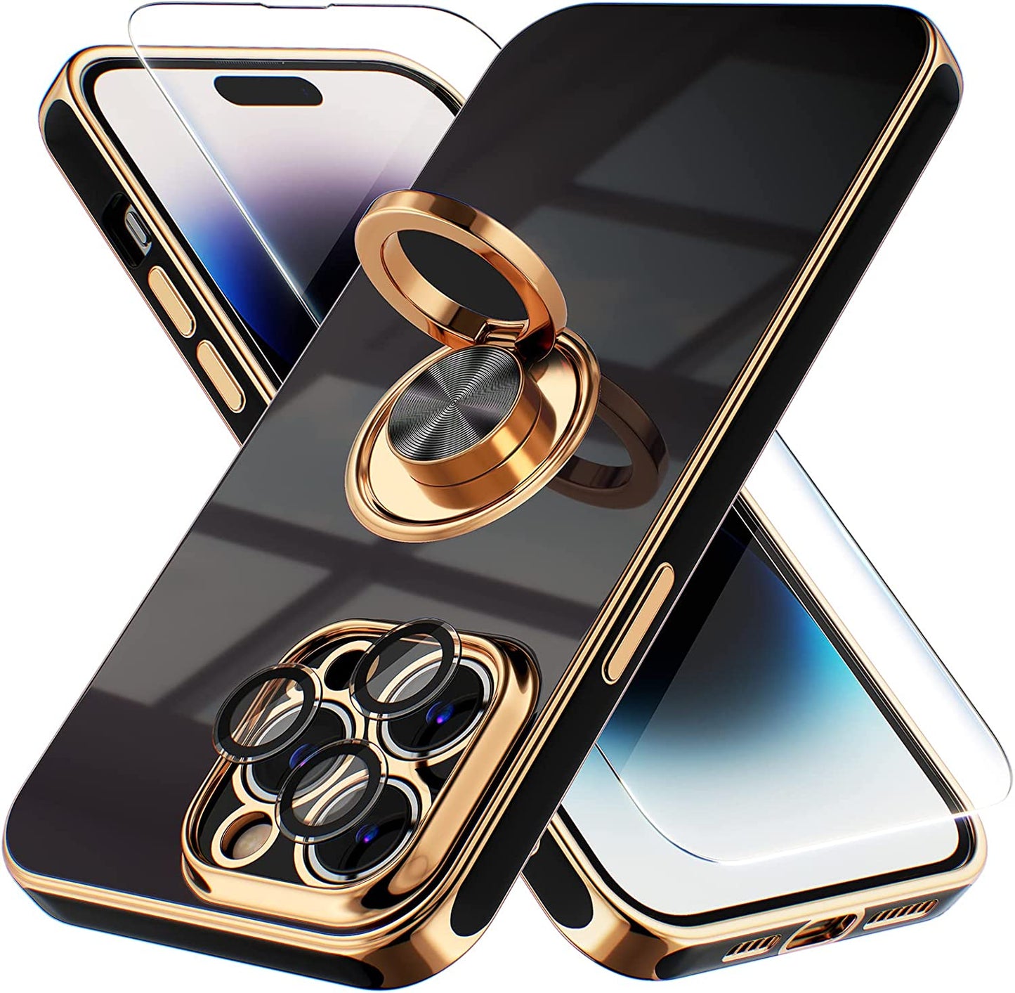 Choiche Compatible for Iphone 14 plus Case Cute, Women Clear Glitter Bling Sparkly Case, [2 X Diamond Camera Lens Protectors] [2 X Tempered Glass Screen Protectors] 6.7-Inch (Glitter Black)  Choiche Black Iphone 14 Pro Max 