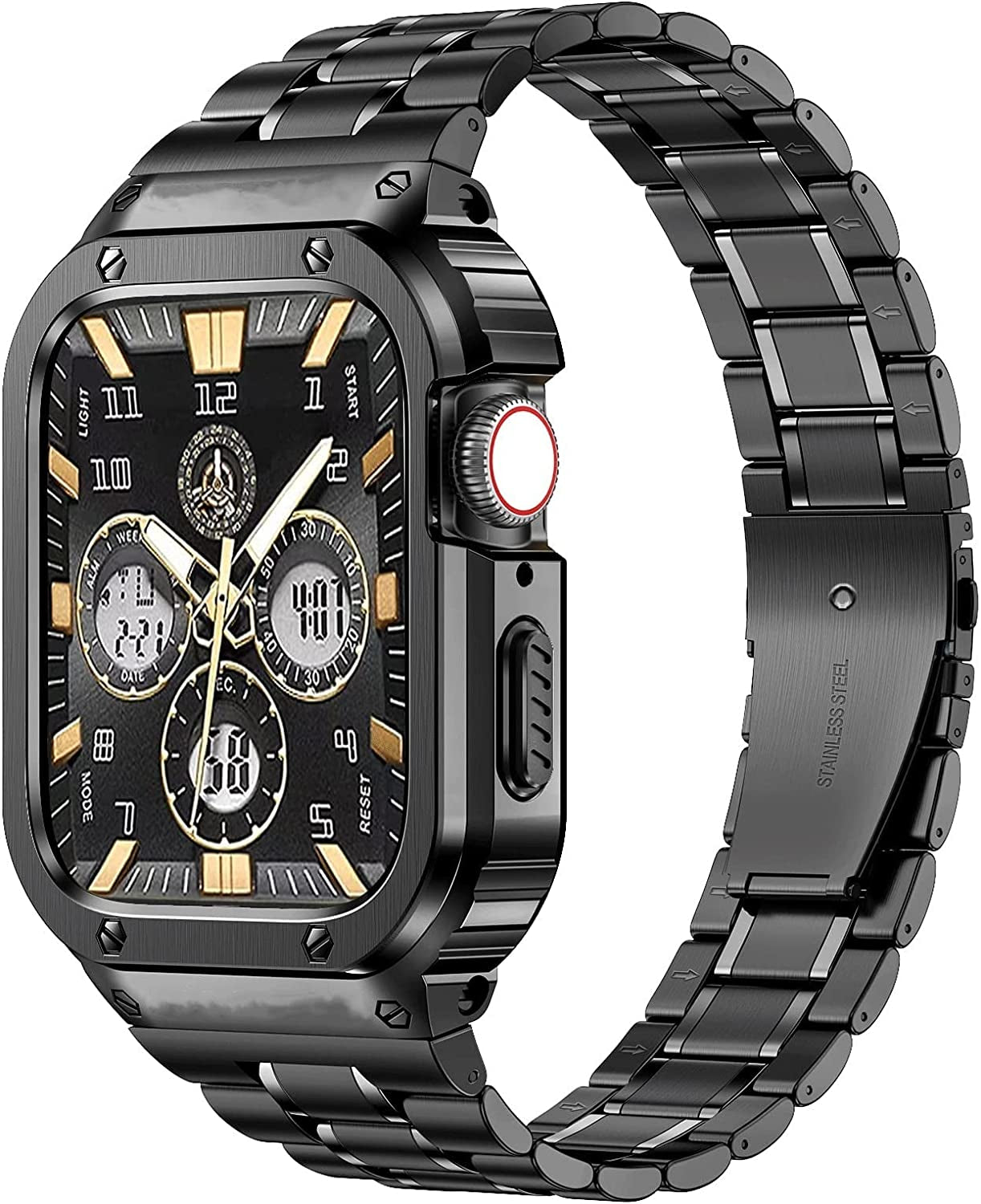 Miohhr Stainless Steel Watch Band with Case Compatible with Apple Watch Ultra (49Mm),Rugged Strap with Metal Protective Bumper Cover for Iwatch Band Men (Silver)  MioHHR Black 44mm（Series SE 6 5 4） 