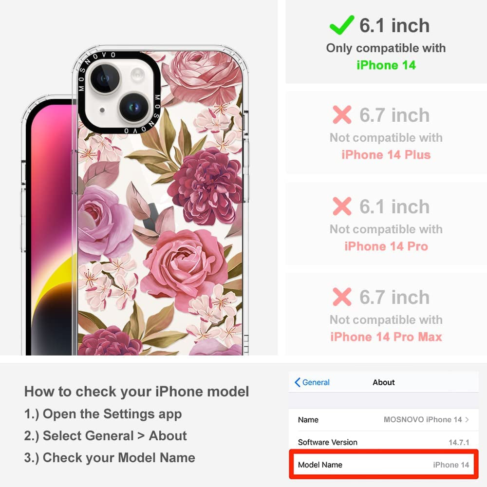 MOSNOVO Compatible with Iphone 14 Case, [Buffertech 6.6 Ft Drop Impact] [Anti Peel off Tech] Clear TPU Bumper Women Girl Phone Case Cover with Bloosom Floral Designed for Iphone 14 6.1"  MOSNOVO   