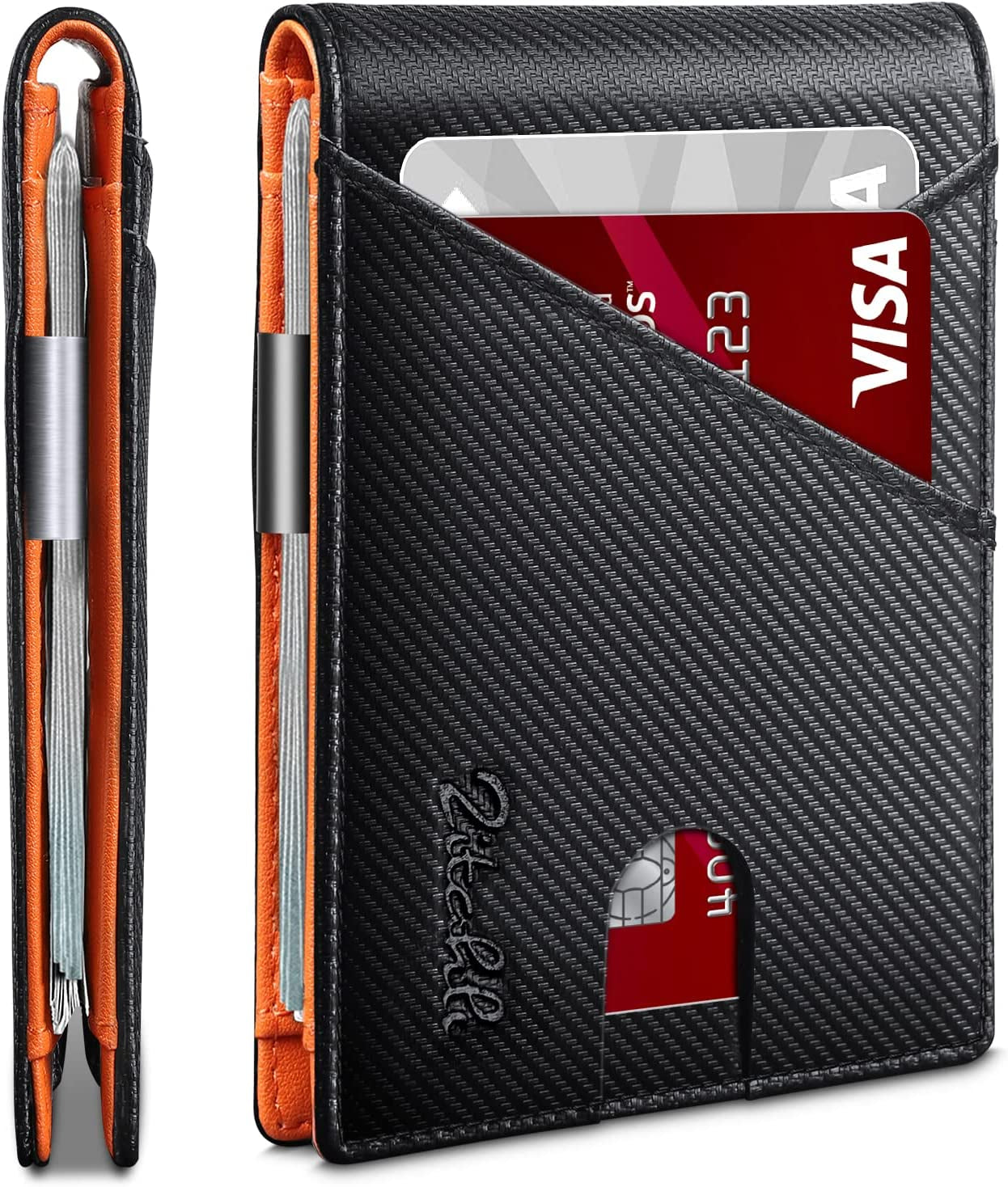 Zitahli Wallet for Men - with Money Clip Slim Leather Slots Credit Card Holder RFID Blocking Bifold Minimalist Wallets with Gift Box  Zitahli Modern Black Orange  