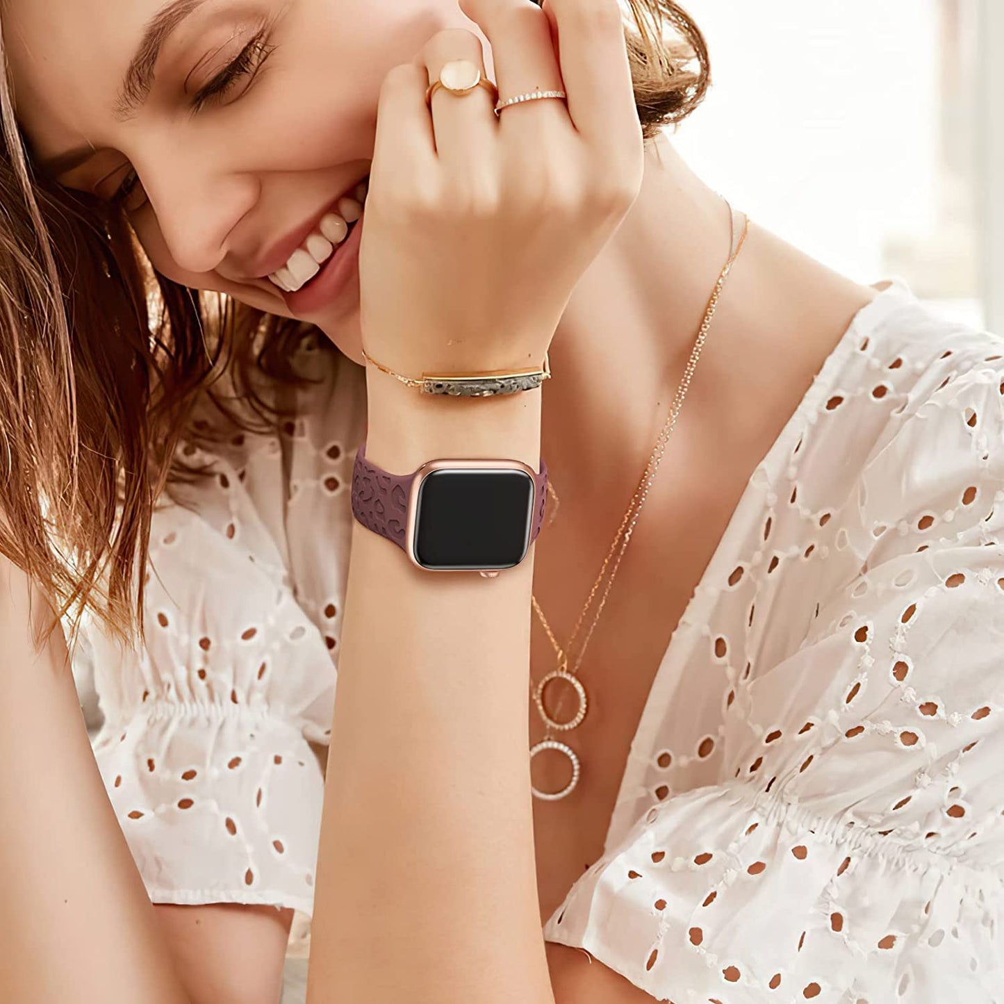 6 Pack Leopard Engraved Bands Compatible with Apple Watch Band 40Mm 44Mm 38Mm 45Mm 49Mm 42Mm Women Men,Waterproof Cheetah Sport Silicone Strap Wristbands for Iwatch SE Ultra Series 8 7 6 5 4 3 2 1  HEARTBOOM   