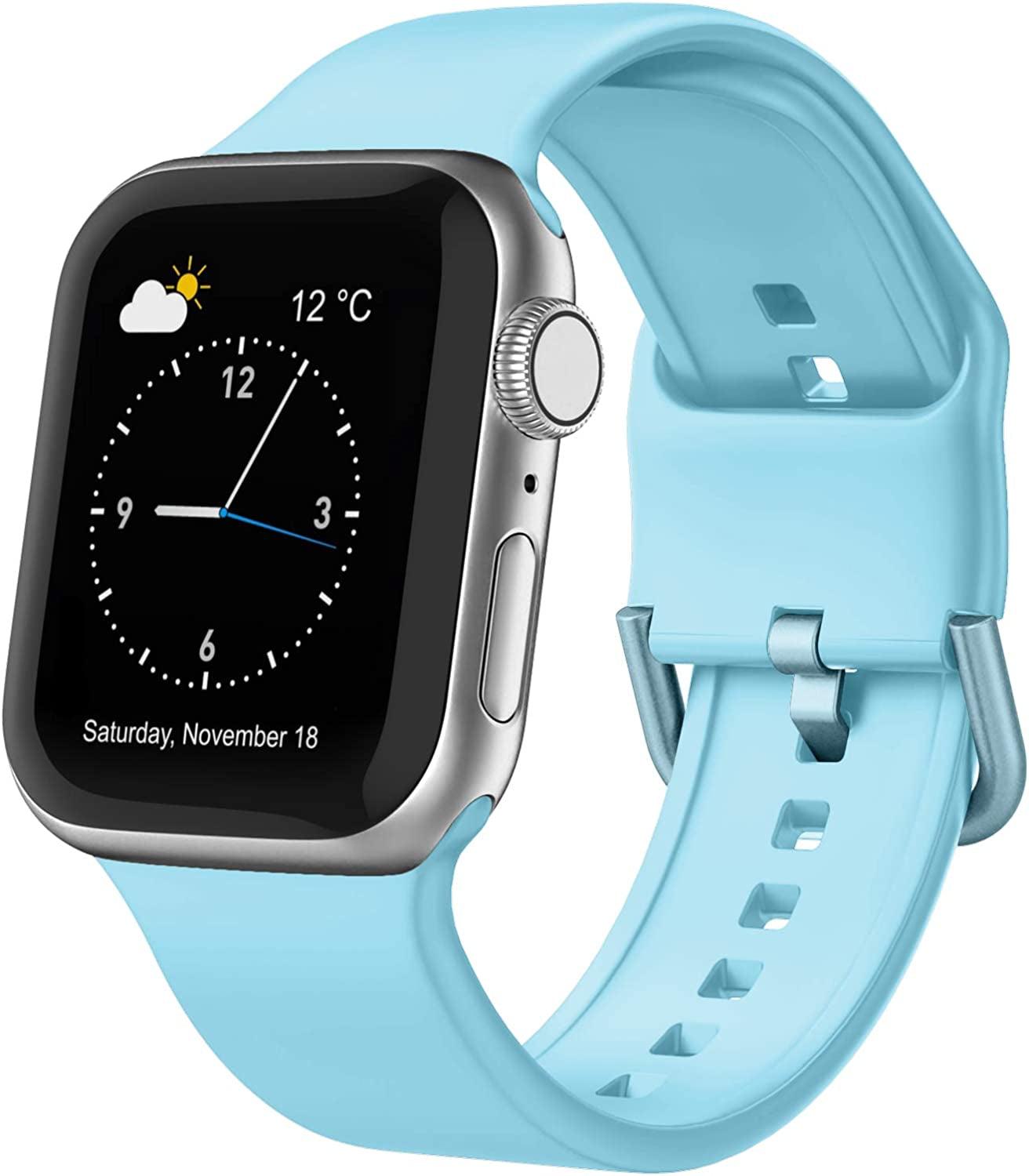 Sport Band Compatible with Apple Watch Bands 49Mm 45Mm 44Mm 42Mm 41Mm 40Mm 38Mm, Soft Silicone Wristbands Replacement Strap with Classic Clasp for Iwatch Series SE 8 7 6 5 4 3 2 1 Ultra for Women Men  Recoppa Light Blue 38mm/40mm/41mm 
