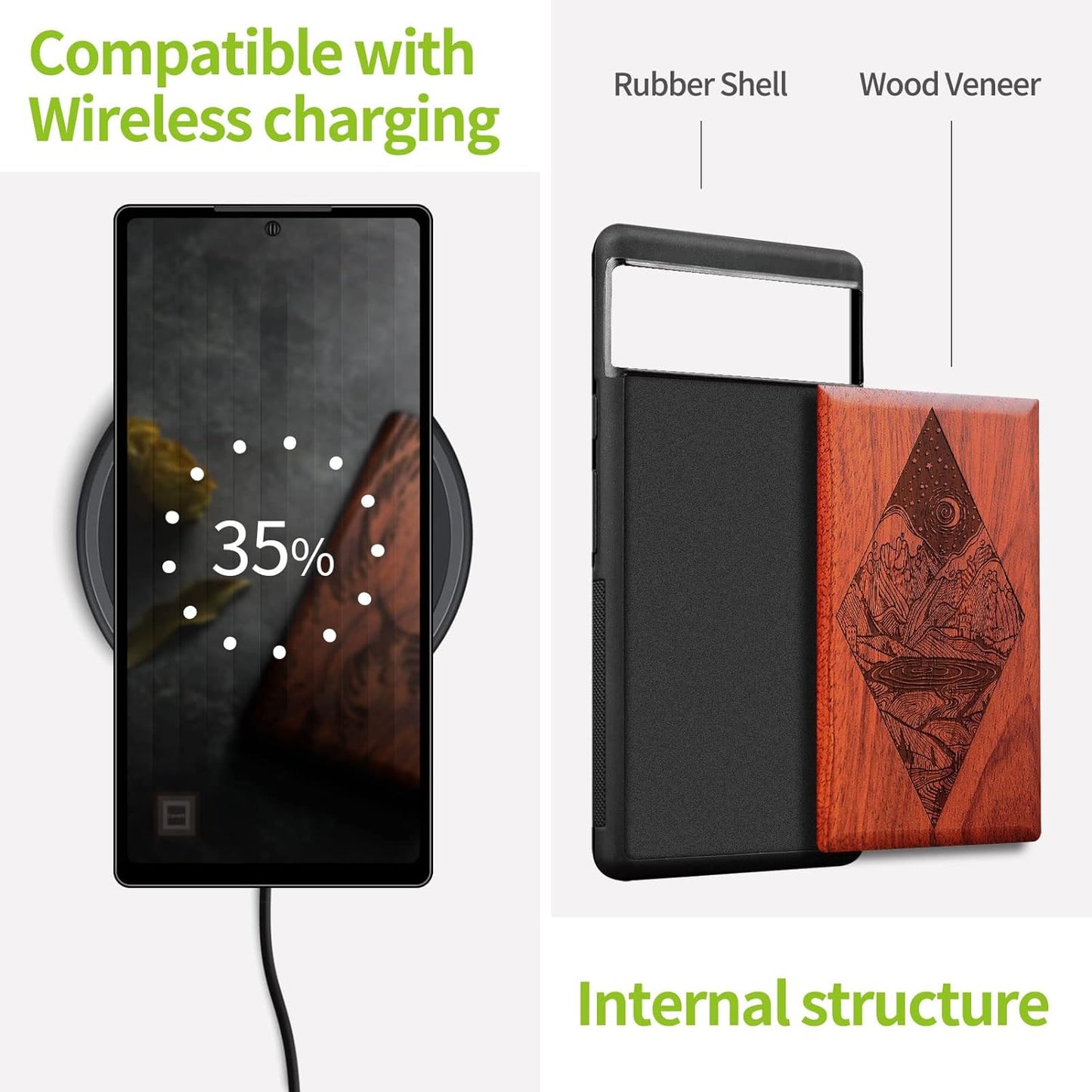 Carveit Wood Case for Pixel 6A Case 2022 [Natural Wood & Black Soft TPU] Shockproof Protective Cover Unique & Classy Wooden Case Compatible with Google Pixel 6A Case (Starry Night-Rosewood)  Carveit   