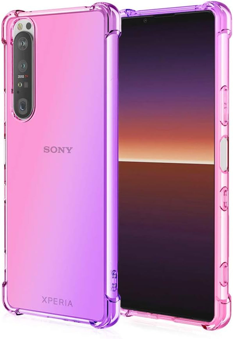 HUANGTAOLI Case for Sony Xperia 1 II, Airbag Drop Protection Gradient Color Bumper Phone Case Black/Gold  HUANGTAOLI Pink/Purple  