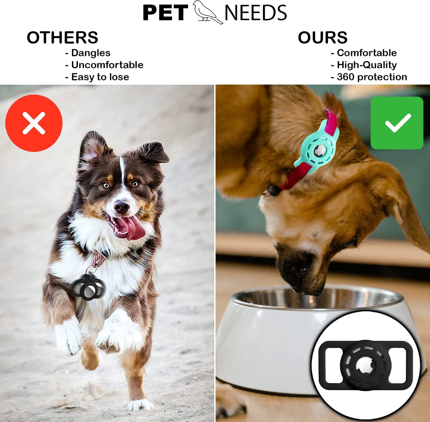 Petneeds Airtag Dog Collar Holder, 2 Pack Air Tag for Dog Collar within 1 Inch Airtag Case 4 Pcs Protective Film Compatible with Apple Cat Pet Tracker  MARVAL   