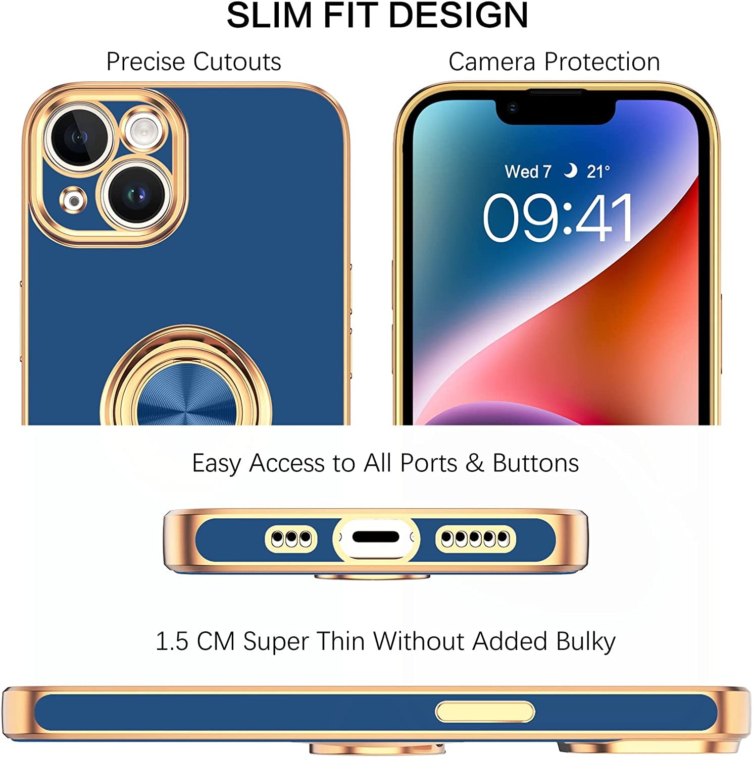 VENINGO Iphone 14 Case,Phone Cases for Iphone 14,Slim Fit Soft 360° Ring Holder Kickstand Magnetic Car Mount Supported Easy Clean Shockproof Protective Cover for Apple Iphone 14 6.1" 2022, Deep Blue  VENINGO   