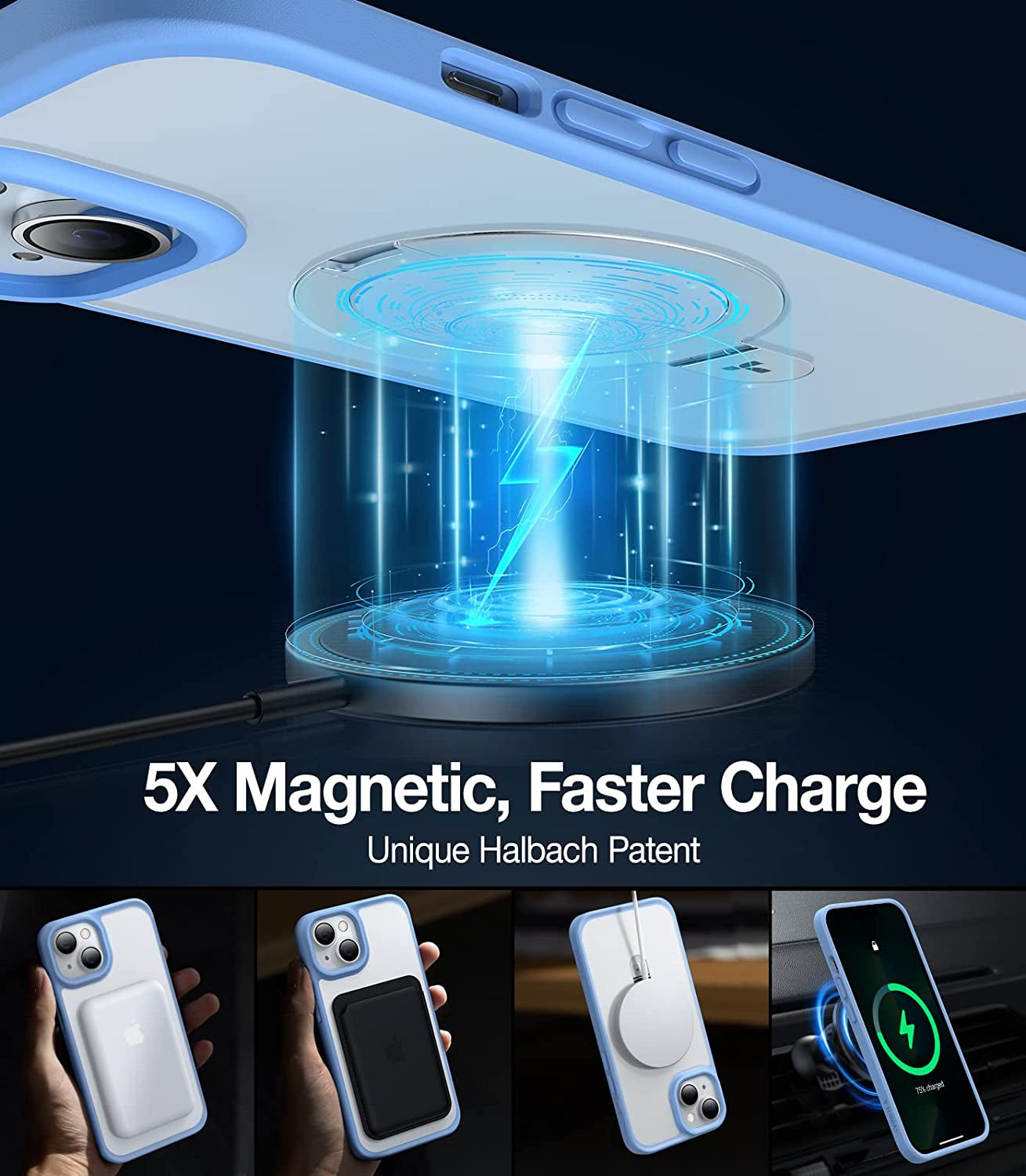 TORRAS Magnetic UPRO Ostand for Iphone 14 Case/Iphone 13 Case 6.1 Inch, [Compatible with Magsafe] Matte Hard Back with Soft Silicone Edge Protective yet Slim Kickstand Phone Cases for Iphone 14, Blue  TORRAS   