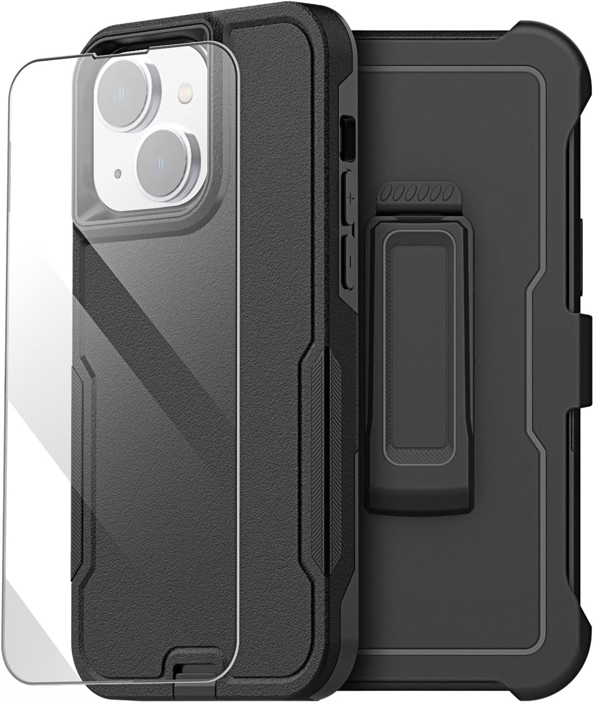 Aicase for Iphone 13 Case with Glass Screen Protector,Heavy Duty Drop Protection Full Body Rugged Shockproof Military Protective Tough Durable Cover for Iphone 13 6.1"_4  AICase Black+Belt Clip+Glass Protector  