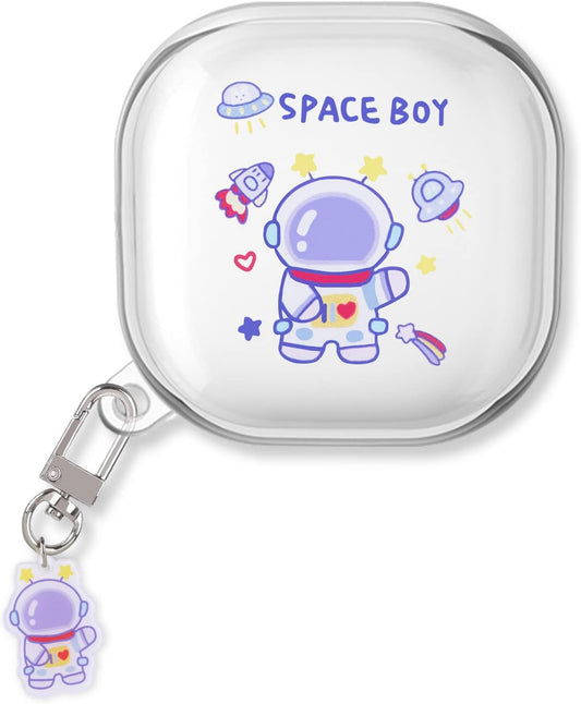Cute Astronaut Case for Samsung Galaxy Buds 2 Cover (2021)/Buds Pro Case(2021)/Buds Live Case(2020) with Funny Spacemen Keychain for Men Girls Kids,Clear Shockproof Protective Soft Silicone Cover  DiyGody   