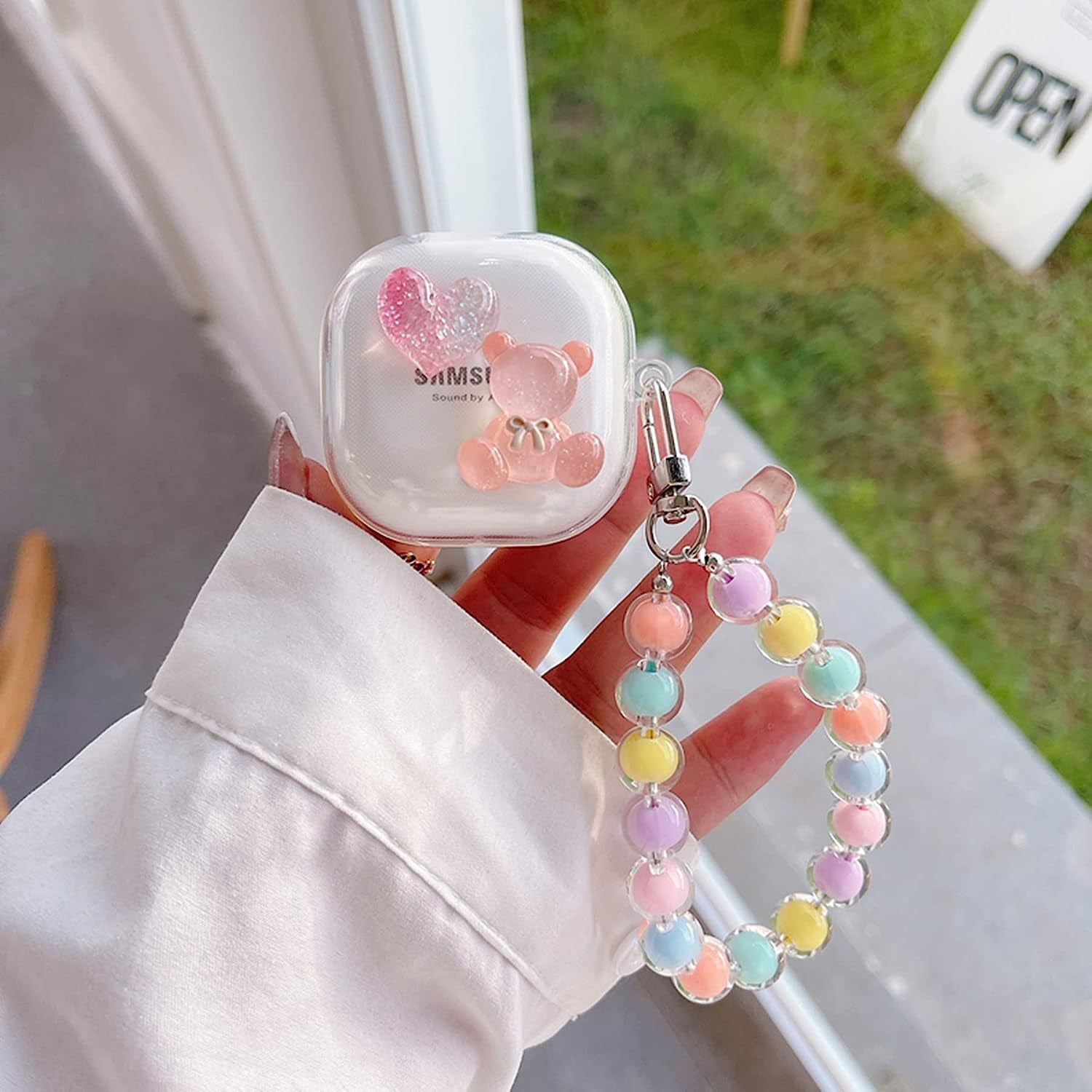 AOLABOKY Earphone Case for Samsung Galaxy Buds Live/Buds Pro/Buds 2 Charging Box,Cute Cartoon Bear Rabbit Transparent Earphone Protective Case with Keychain (Bear)  AOLABOKY   