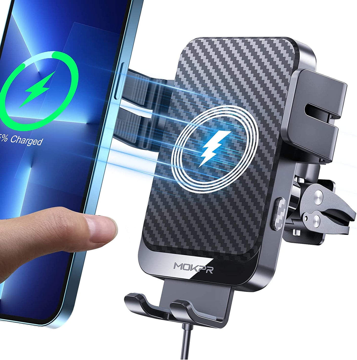 Wireless Car Charger, MOKPR 15W Fast Charging Auto-Clamping Car Charger Phone Mount Air Vent Cell Phone Holder Compatible Iphone 14/13/13 Pro/12 Pro/12/11/X/8, Samsung Galaxy S23/S22/S21/S20, Etc  MOKPR   