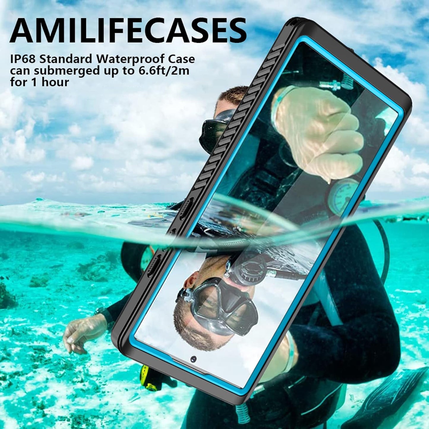 AMILIFECASES for Samsung Galaxy Note 20 Ultra Case Waterproof Shockproof,With Built in Screen Protector,Heavy Duty Protective Phone Case for Samsung Note 20 Ultra (Blue/Clear)  AMILIFECASES   