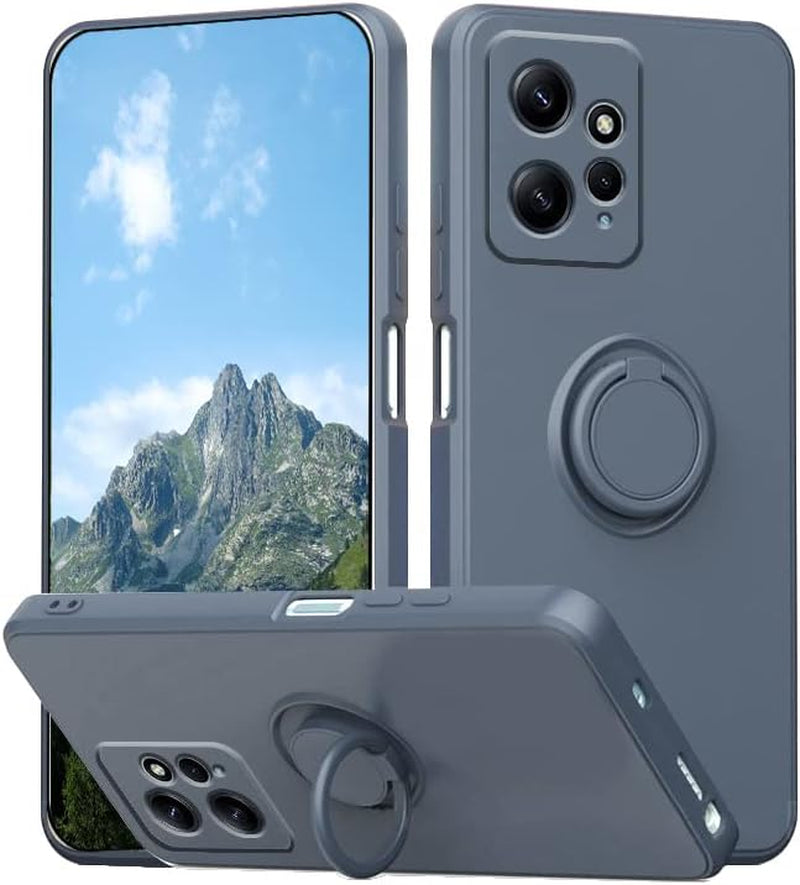 Wousunly Compatible with Redmi Note 12 4G Case with Ring Kickstand Green, Xiaomi Redmi Note 12 4G Phone Case Silicone Liquid with Soft Microfiber Lining Slim Shockproof Protective Cover (Black)  Wousunly Grey  