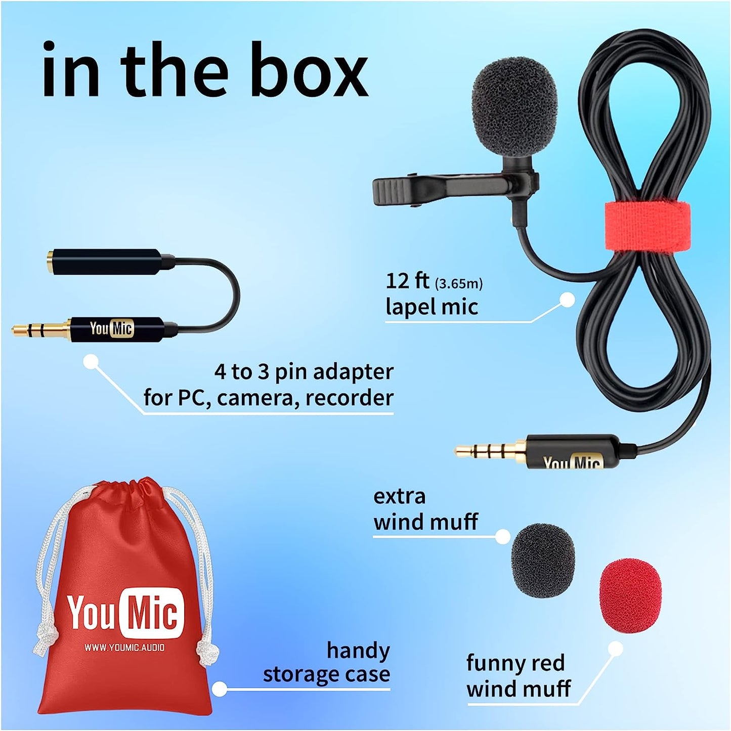 Youmic - Small Lavalier Microphone with Clip - Lav Lapel Mic for Camera Phone Iphone Ios Android PC Laptop Video Recording - Noise Cancelling 3.5Mm Jack  YouMic   