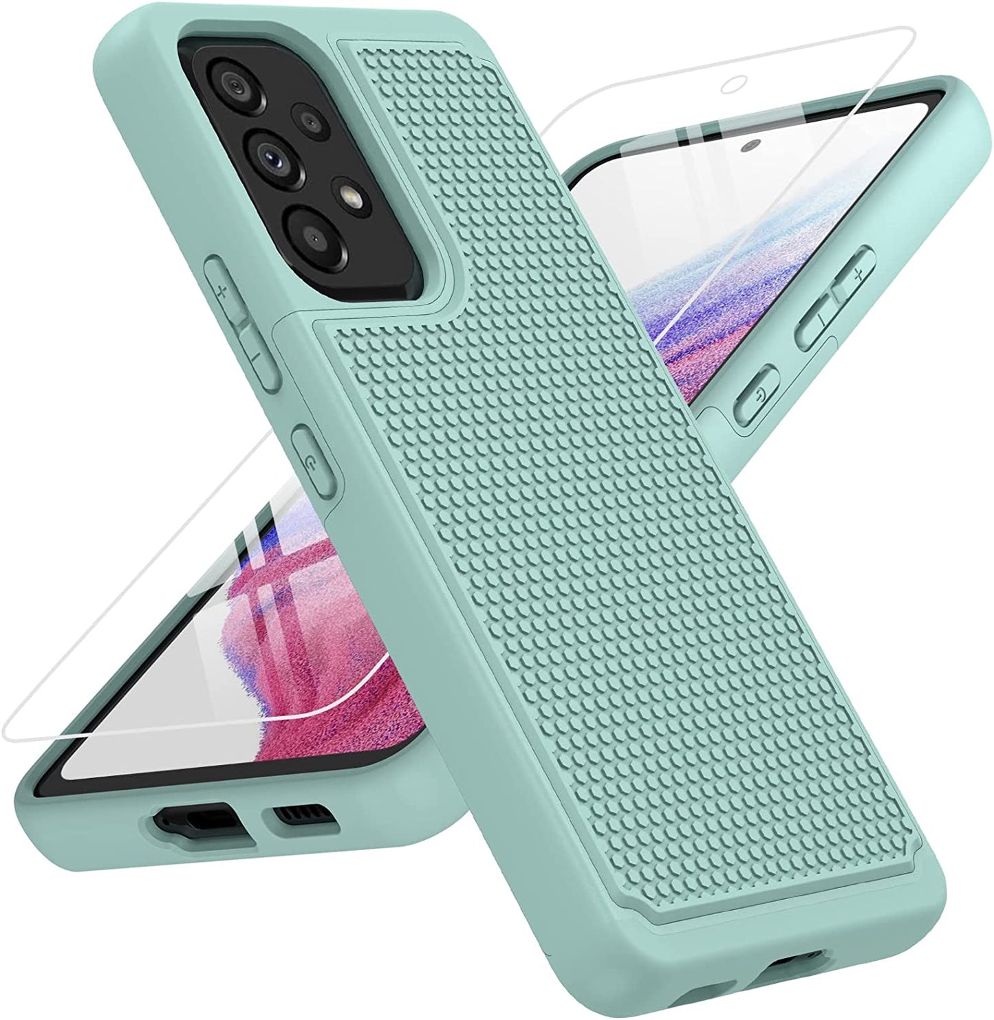 BNIUT for Samsung Galaxy A53 5G (Galaxy A53 5G UW) Case: Dual Layer Protective Heavy Duty Cell Phone Cover Shockproof Rugged with Non Slip Textured Back - Military Protection - 6.5Inch (Dark Green)  binghexin Mint Green  