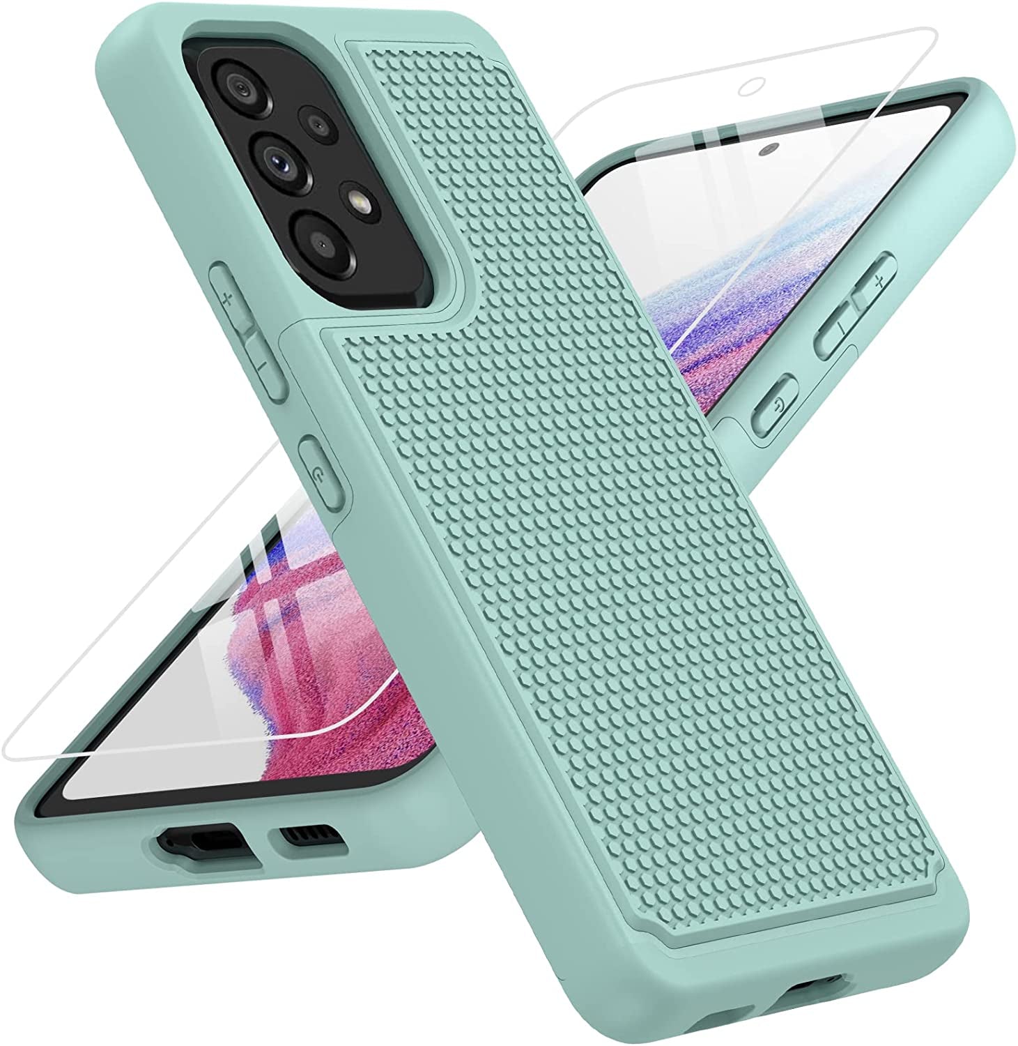 BNIUT for Samsung Galaxy A53 5G (Samsung A53 5G UW) Case: Dual Layer Protective Heavy Duty Cell Phone Cover Shockproof Rugged with Non Slip Textured Back - Military Protection - 6.5Inch (Navy Blue)  binghexin Mint Green  