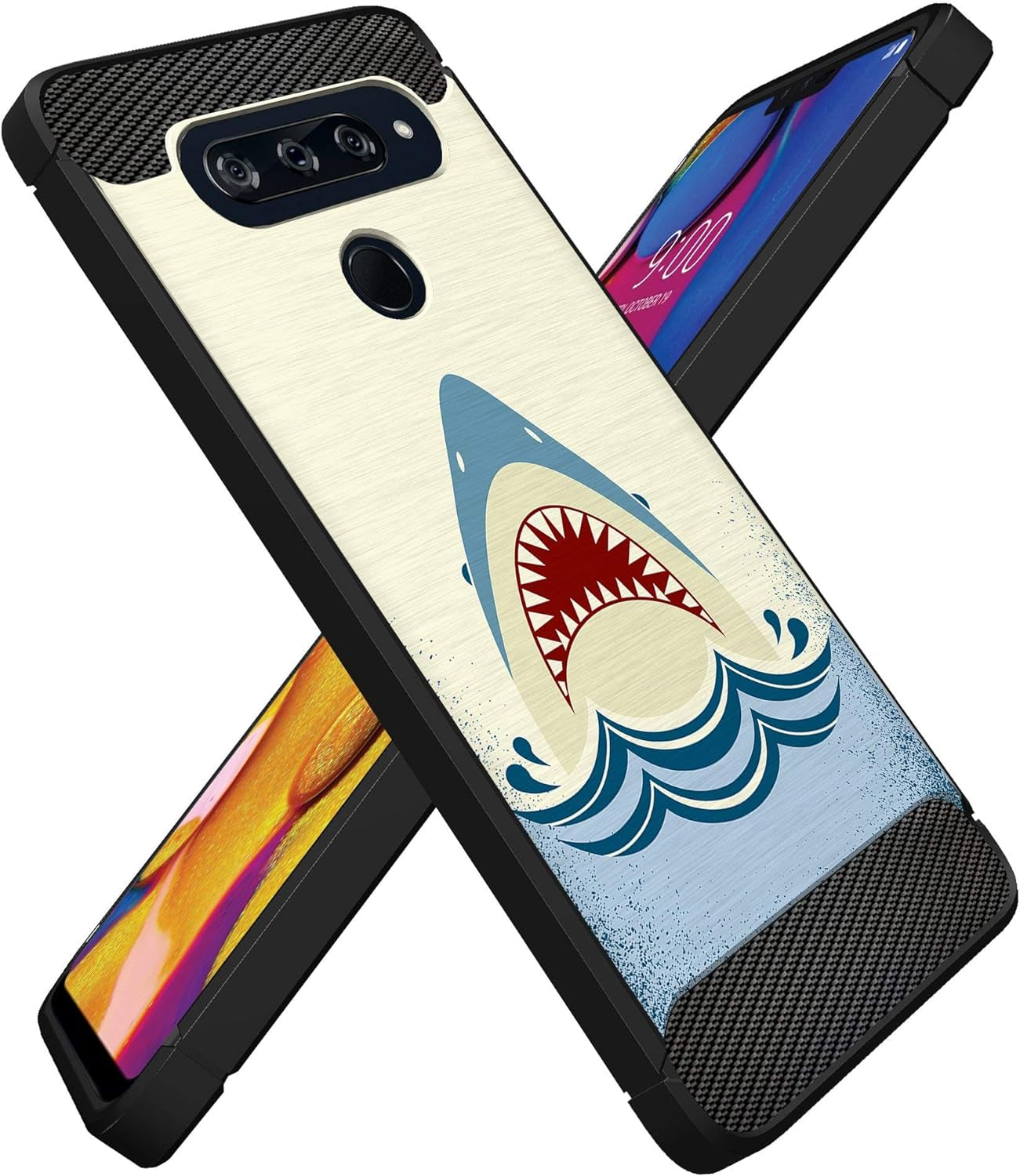 Casesondeck Case Compatible with LG V40 Thinq, Slim Precise Fit TPU Case, Scratch Protection and Unique Design (Shark Attack)  CasesonDeck   