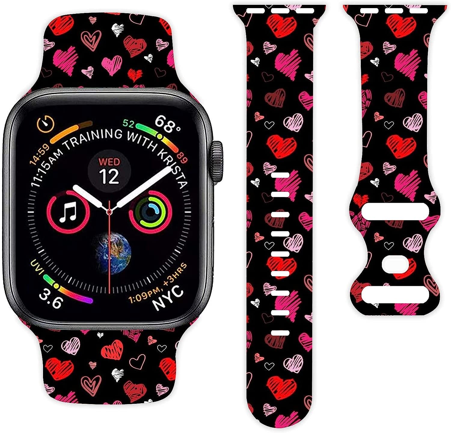 Valentine'S Day Holiday Watch Band Compatible with Apple Watch 38Mm 40Mm 42Mm 44Mm for Women Men Girls, Adjustable Soft Silicone Sport Strap Replacement Band with All Iwatch Series  MohuanDd HeiSe-A 38mm/40mm/41mm 