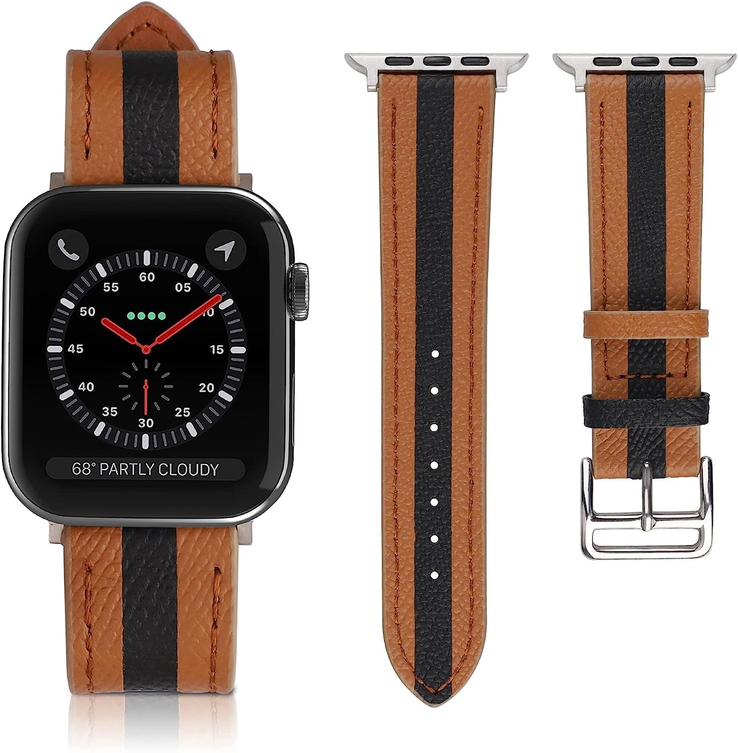 VAKS Compatible with Apple Watch Ultra Leather Band 38Mm 40Mm 41Mm 42Mm 44Mm 45Mm 49Mm for Women Men, Genuine Leather Wristband Replacement Strap for Iwatch Series Ultra/Se2/8/7/6/5/4/3/2/1/Se  VAKS Brown Black Brown 38mm / 40mm / 41mm 