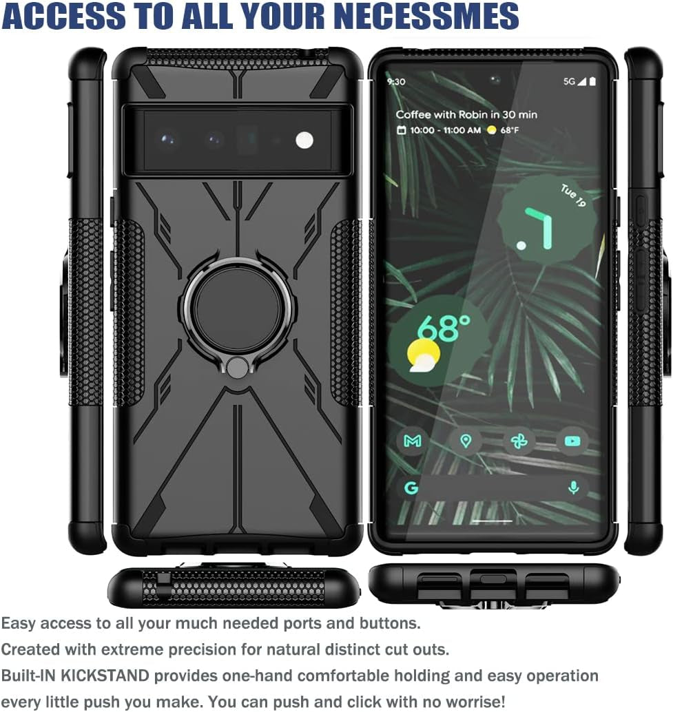 Gufuwo Phone Case for Pixel 6 Pro Case,Pixel 6 XL G8VOU Case, Metal Ring Holder Kickstand Stand Protection Cover for Google Pixel 6 Pro 5G (Black)  Gufuwo   