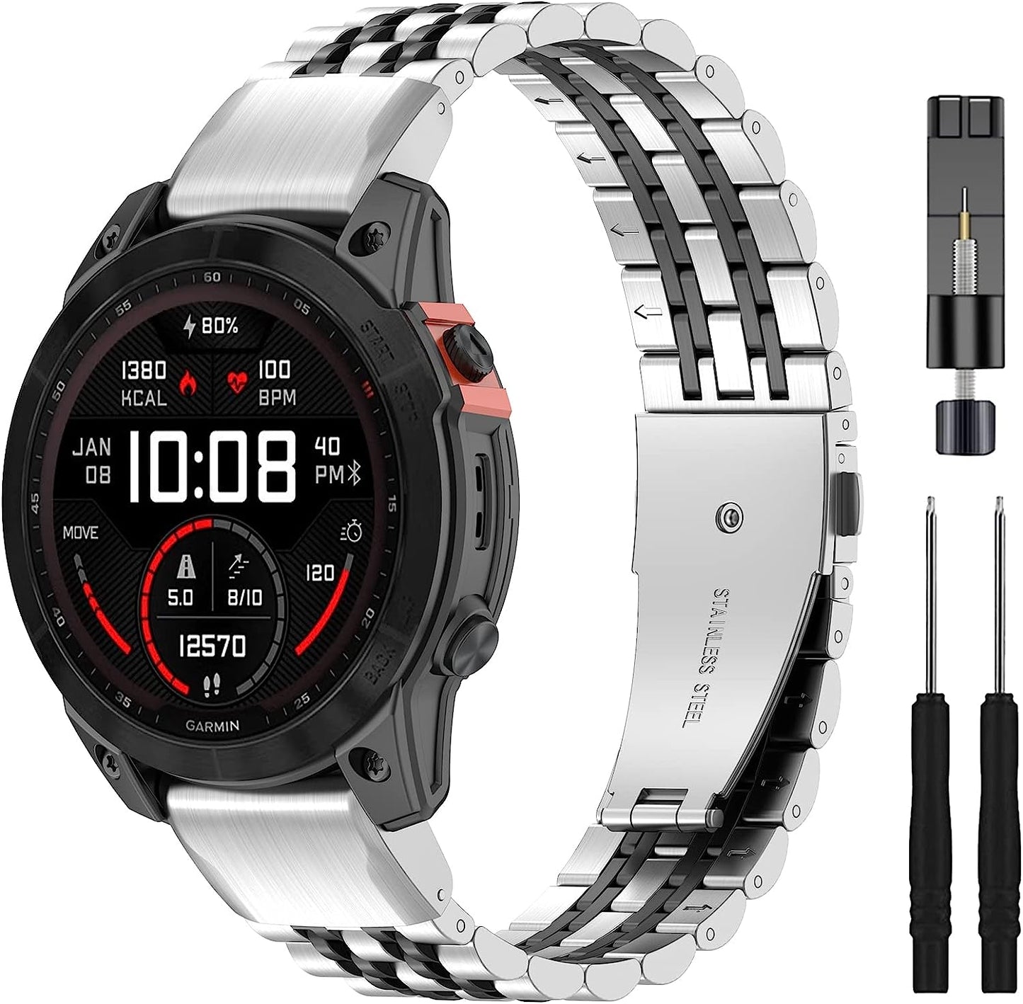 ZPJPPLX 26Mm Quick Fit Metal Band Compatible with Fenix 7X Watch Band, Stainless Steel Replacement Straps for Garmin Tactix 7 Pro/Fenix 6X/ 6X Pro/5X/5X Plus/Enduro 2/Descent Mk2I  ZPJPPLX Silver Black  