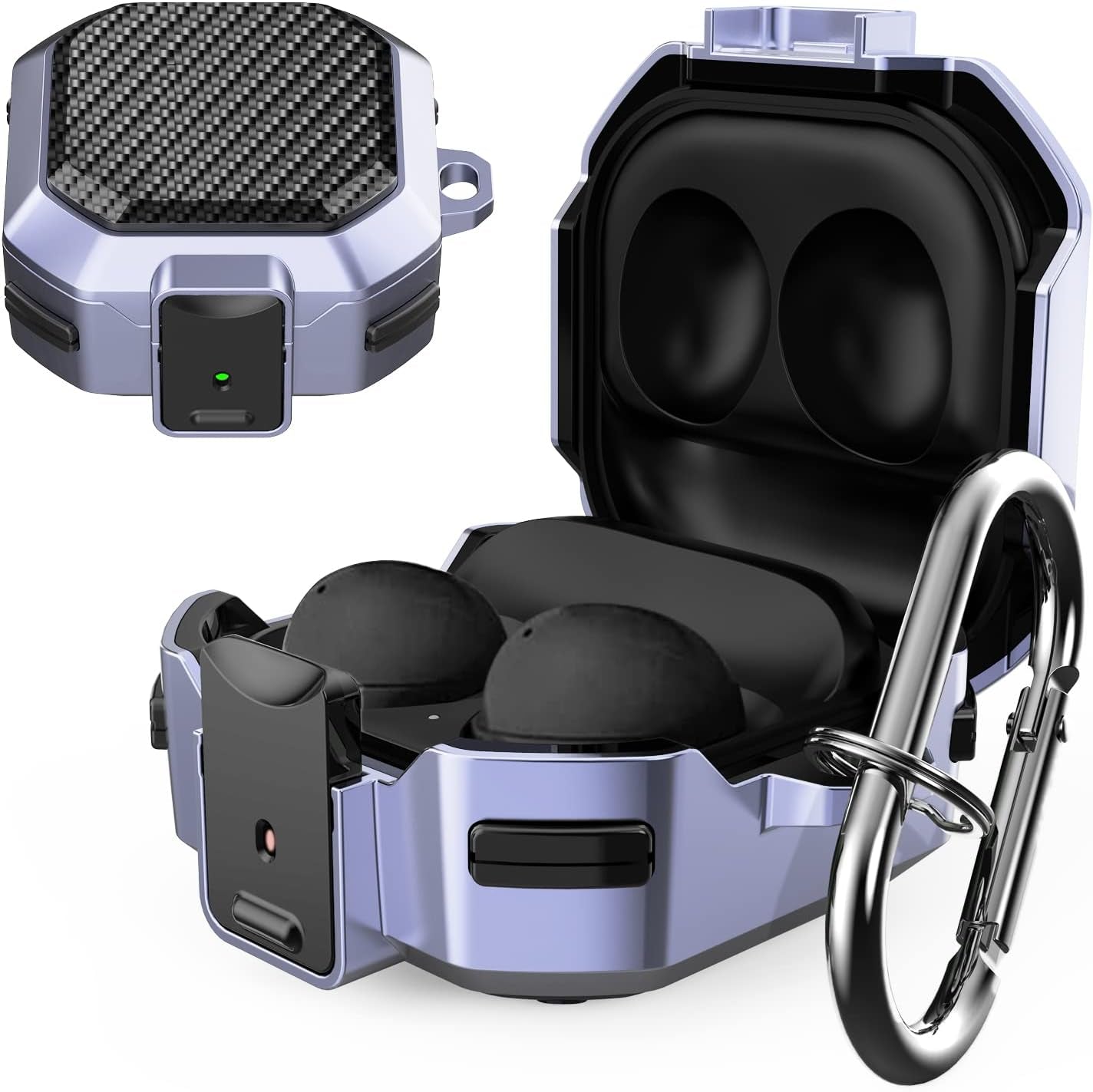 Lopnord for Galaxy Buds 2 Pro Case/Galaxy Buds Pro Case/Galaxy Buds 2 Case/Galaxy Buds Live Case with Lock, Carbon Fiber Shockproof Cover for Galaxy Buds Pro Case Samsung Earbuds with Keychain  Lopnord US Carbon Fiber Purple  