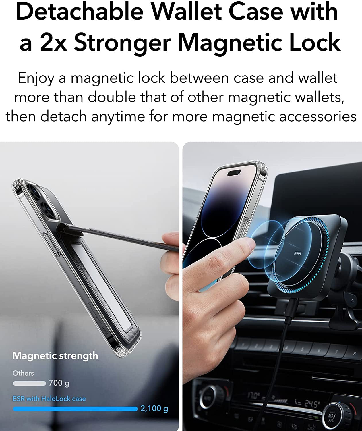 ESR Halolock Magsafe Wallet and Clear Case Set, Compatible with Iphone 14 Pro Case, Black Detachable Magsafe Wallet with Adjustable Stand, 3-Card Holder, Military-Grade Protection  ESR   