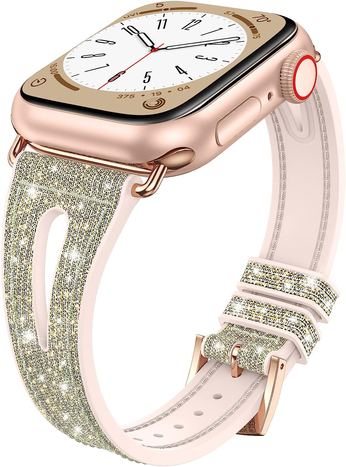 Goton Bling Band for Apple Watch Bands 49Mm 45Mm 44Mm 42Mm 41Mm 40Mm 38Mm Ultra Series 8 7 6 5 4 3 2 1 SE, Women Glitter Silicone Strap Accessories Designed for Iwatch All Series  Yin-Goton Green Gold 38/40/41mm 