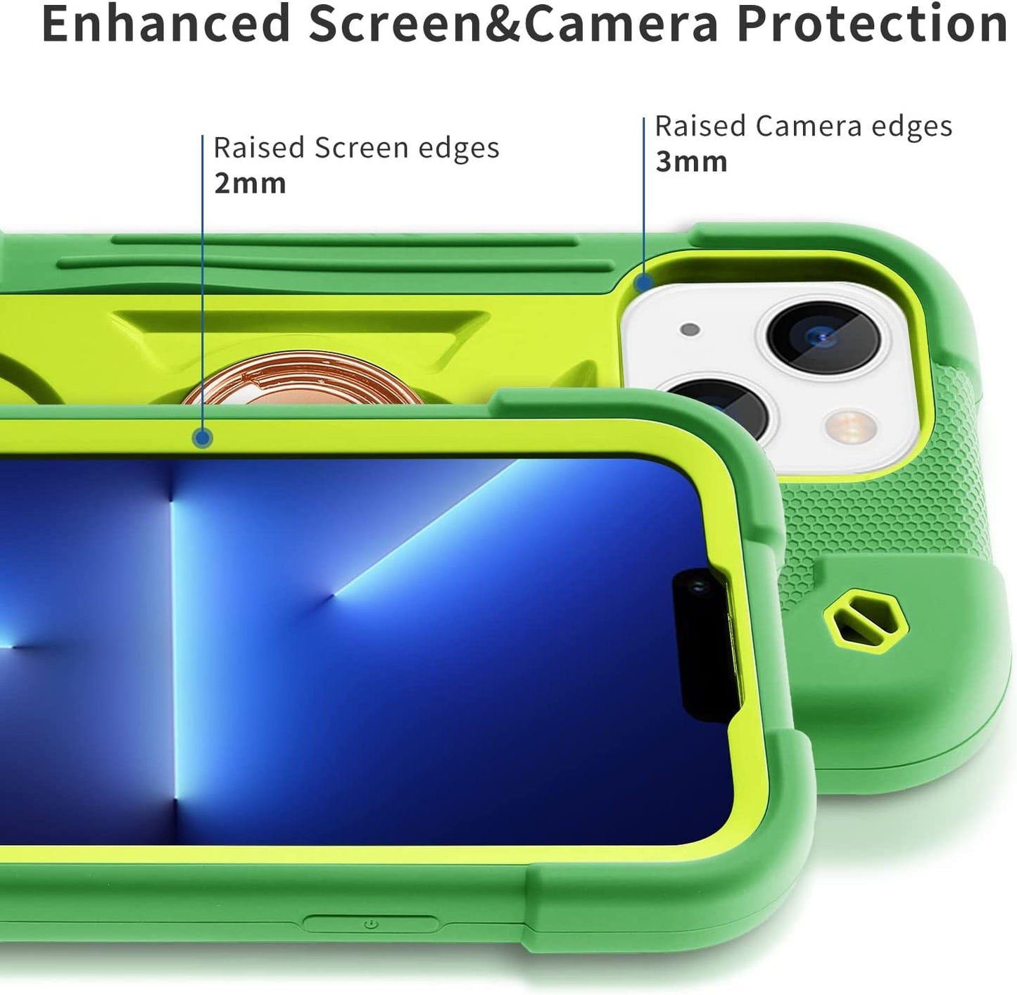 Cookiver for Iphone 14 Case/Iphone 13 Case Inch with Ring Stand, with 2 Pack Glass Screen Protector + 1 Pack Camera Lens Protector,Heavy-Duty Shockproof Military Grade Rugged Cover (Avocado)  Cookiver   