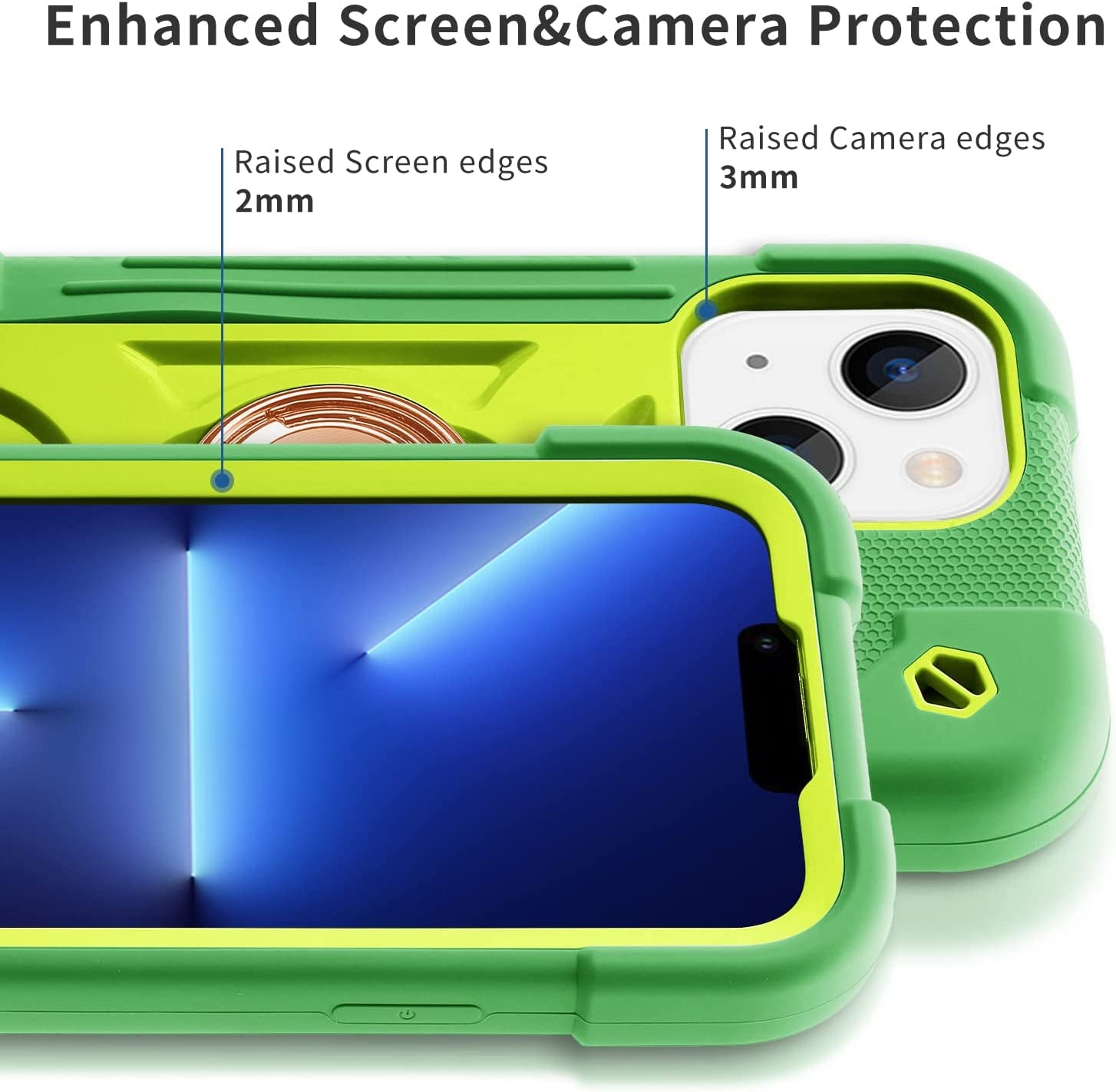 Cookiver for Iphone 14 Case/Iphone 13 Case Inch with Ring Stand, with 2 Pack Glass Screen Protector + 1 Pack Camera Lens Protector,Heavy-Duty Shockproof Military Grade Rugged Cover (Avocado)  Cookiver   