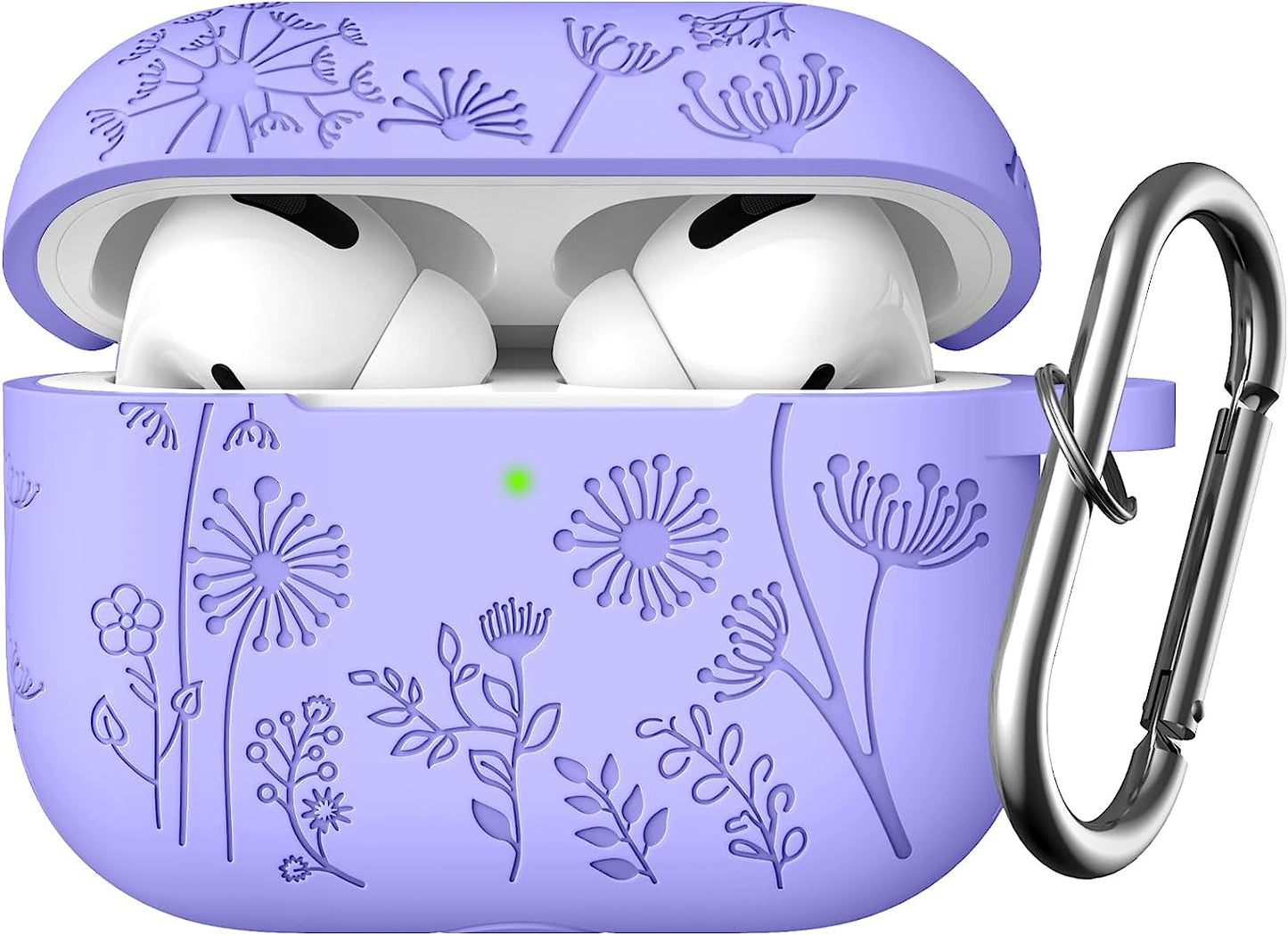 Lerobo Flower Engraved Case Compatible with Airpods Pro 2 Case Cover, Cute Soft Silicone Skin Cover Full Protective Case for Apple Airpods Pro Case 2Nd/1St Generation Front LED Visible, Lilac  Lerobo C-Bluish Violet  
