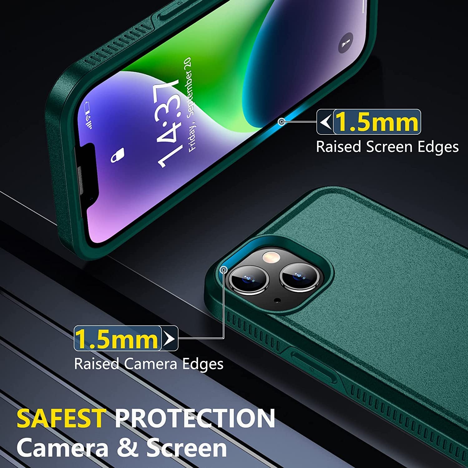 SPIDERCASE for Iphone 14 Case, [10 FT Military Grade Drop Protection][Non-Slip] [2+Tempered Glass Screen Protector][2+Tempered Camera Lens Protector] Heavy Duty Full-Body Shockproof Case, Dark Green  SPIDERCASE   