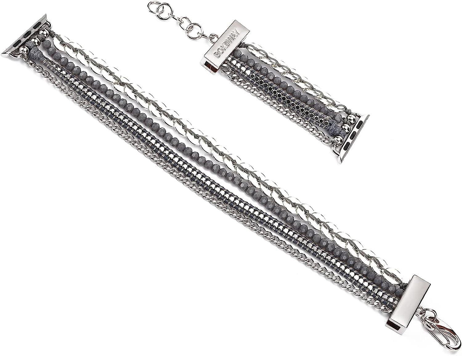 BOKIIWAY Boho Watch Bracelet Compatible with Apple Watch Series 8/7/6/5/4/3/2/1/SE – Bohemian Watch Band for Women – Handmade Braided Leather Watch Strap with Crystal Beads – Greyscale Modern Watch Strap  BOKIIWAY   