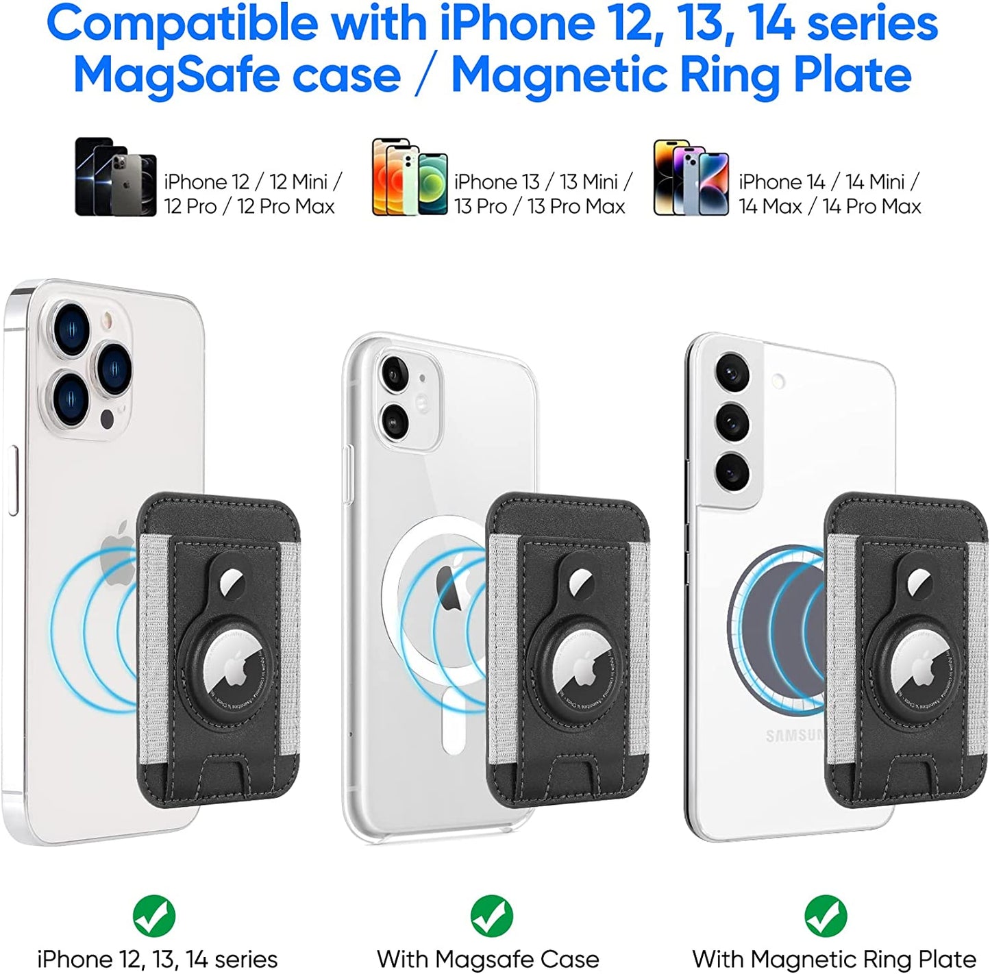 Magsafe Wallet with Airtag Holder, Magnetic Card Holder for Phone Case Compatible with Iphone 14/13/12 Mag-Safe Series, Leather Magnetic Phone Wallet Can Hold up to 7 Cards （Black）  ExtreLife   