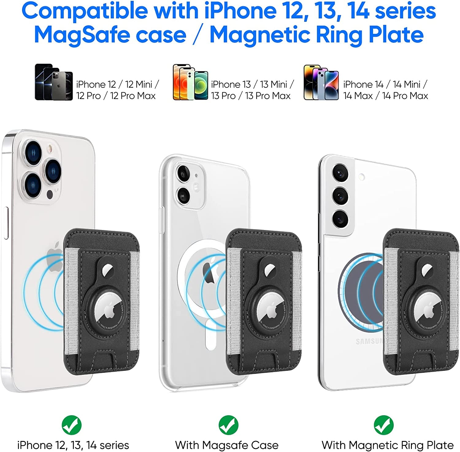 Magsafe Wallet with Airtag Holder, Magnetic Card Holder for Phone Case Compatible with Iphone 14/13/12 Mag-Safe Series, Leather Magnetic Phone Wallet Can Hold up to 7 Cards （Black）  ExtreLife   