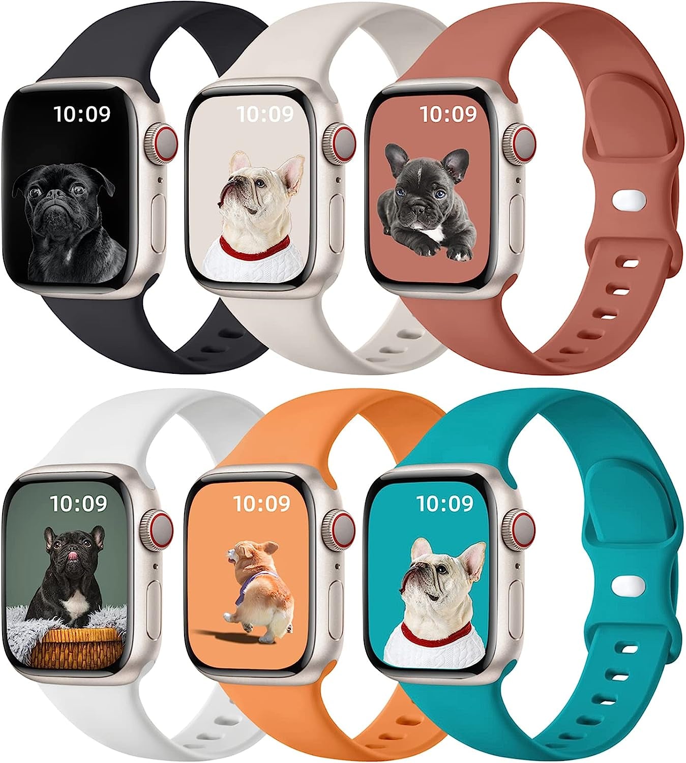 Maledan 6 Pack Bands Compatible for Apple Watch Band 45Mm 41Mm 40Mm 38Mm 44Mm 42Mm 49Mm Women Men, Breathable Silicone Sport Strap Design for Apple Watch Ultra Iwatch Series 8 7 6 5 4 3 2 1 SE Band  Maledan Black/ White/ Starlight/ Terracotta/ Verdigris/ Orange 38mm/40mm/41mm 