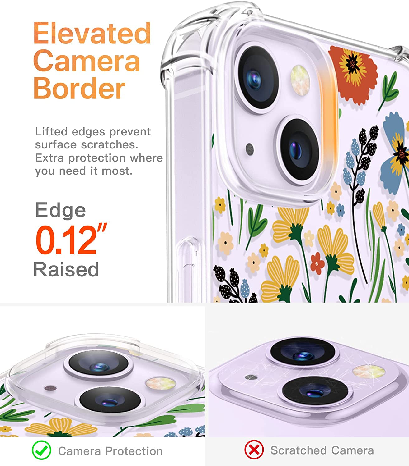 GVIEWIN Compatible with Iphone 14 Case with Screen Protector + Camera Lens Protector, Soft Shockproof Clear Floral Phone Protective Cover for Women, Flower Pattern Design 6.1" (Blooming Flowerets)  GVIEWIN   