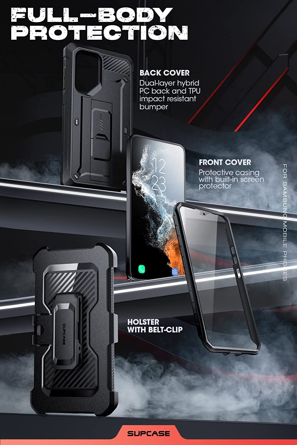 SUPCASE Unicorn Beetle Pro Case for Samsung Galaxy S22 Ultra 5G (2022 Release), [Extra Front Frame] Full-Body Dual Layer Rugged Belt-Clip & Kickstand Case with Built-In Screen Protector (Black)  SUPCASE   